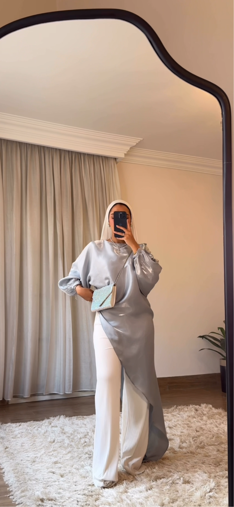 Asymmetrical Shimmer Top in Silver Blue
