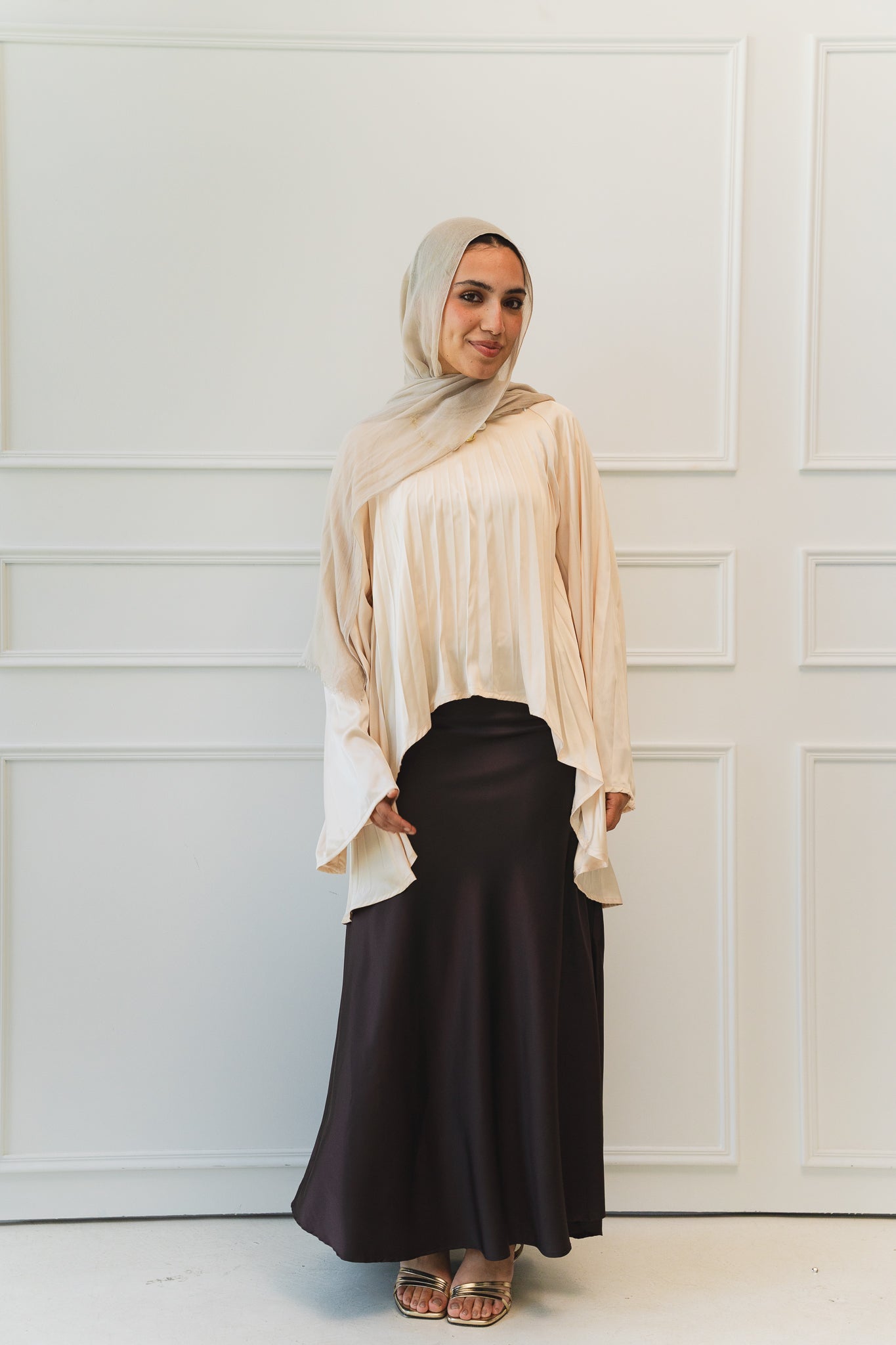 Satin Pleats Top in Cream