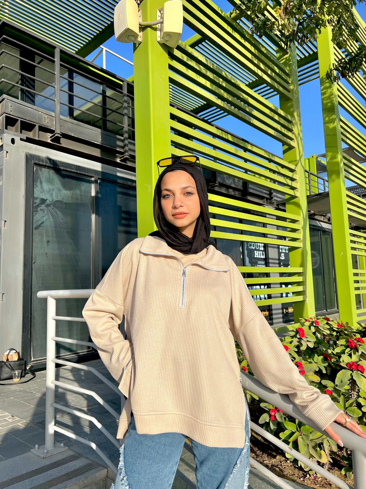 Zip-Up Sweater in Beige