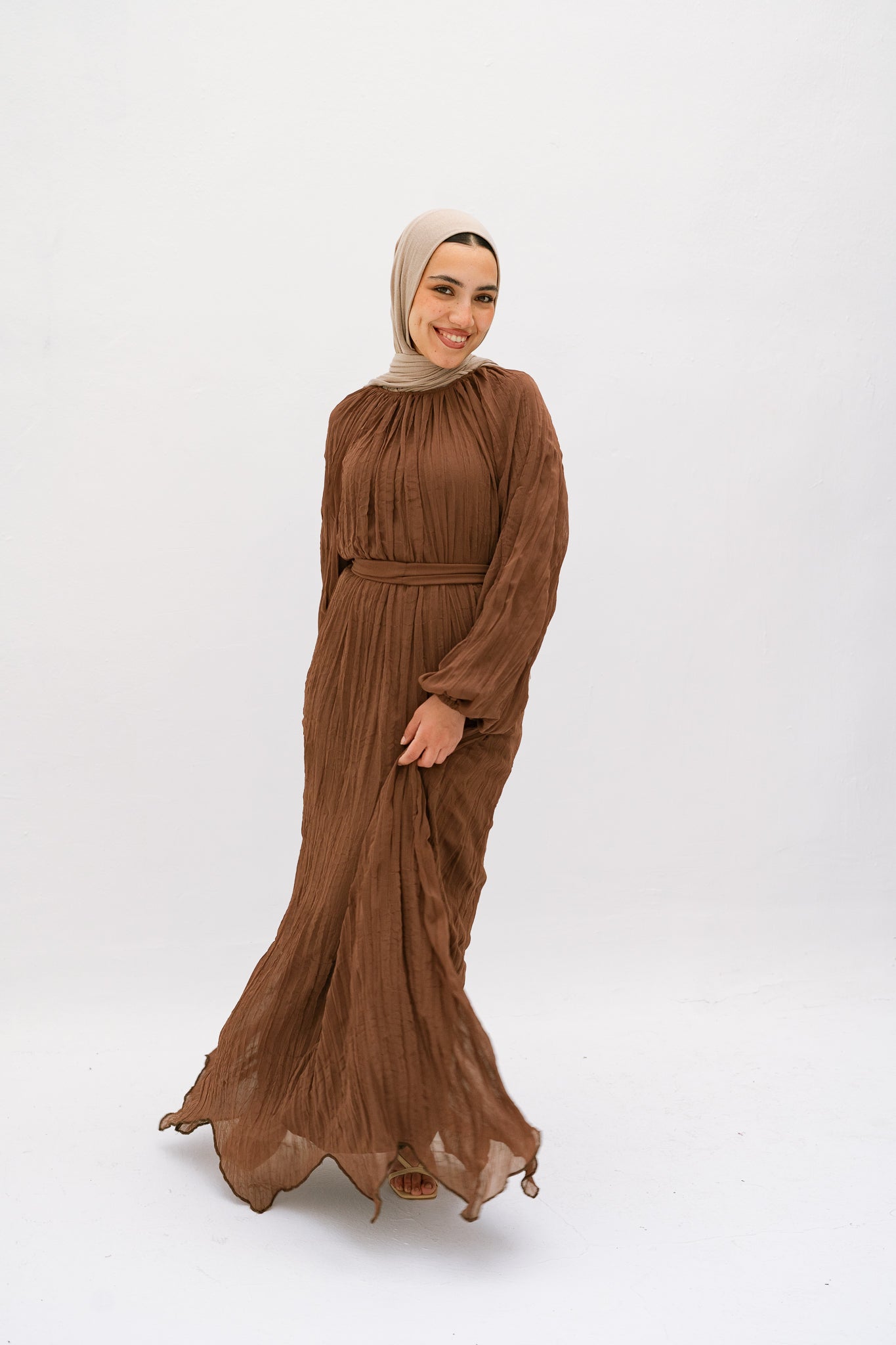 Nazly crushed dress in Brown