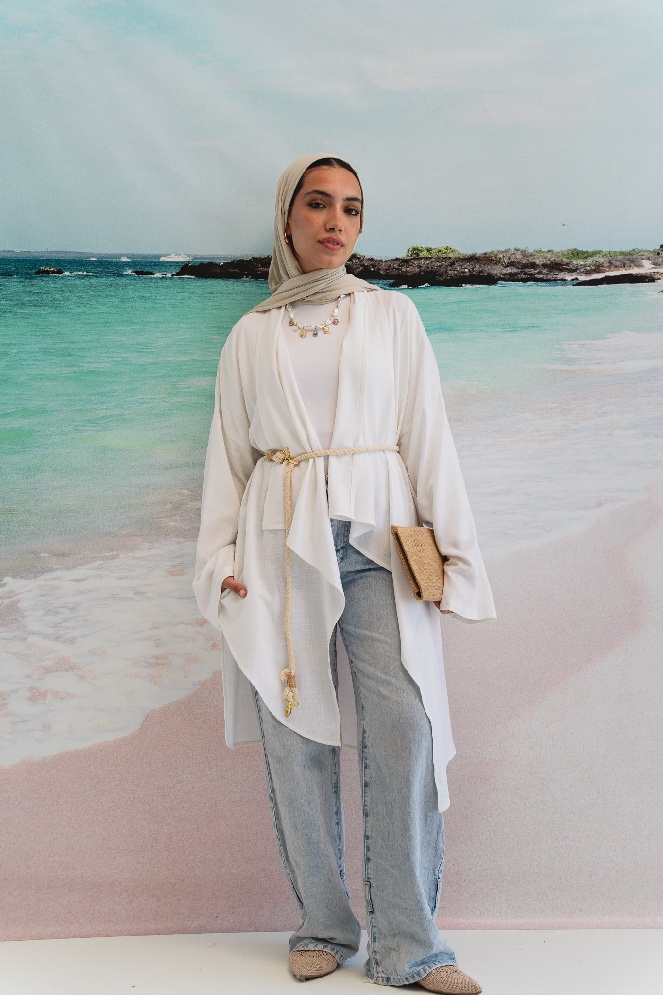 Asymmetrical Linen Petal kimono in White