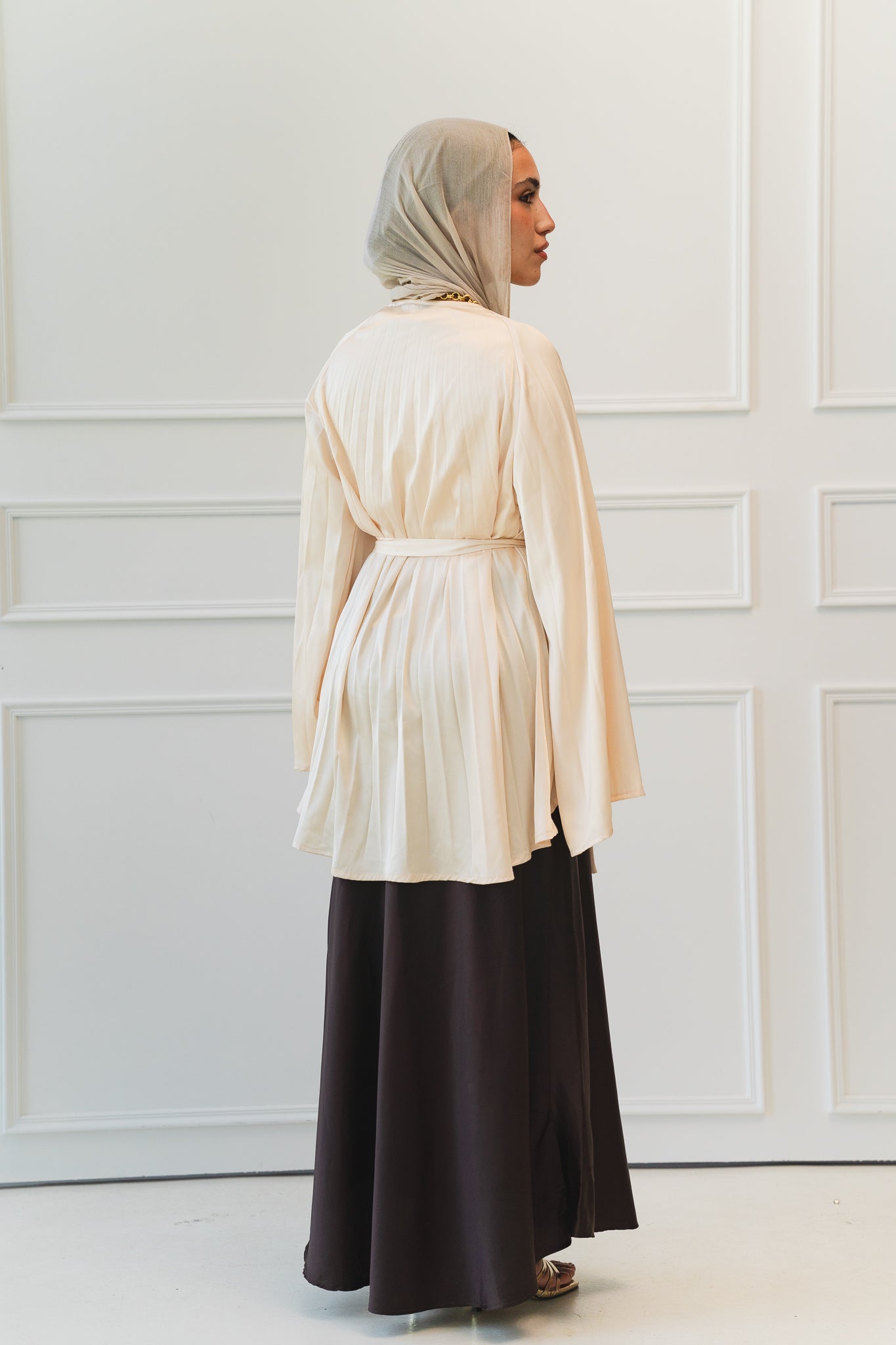 Satin Pleats Top in Cream