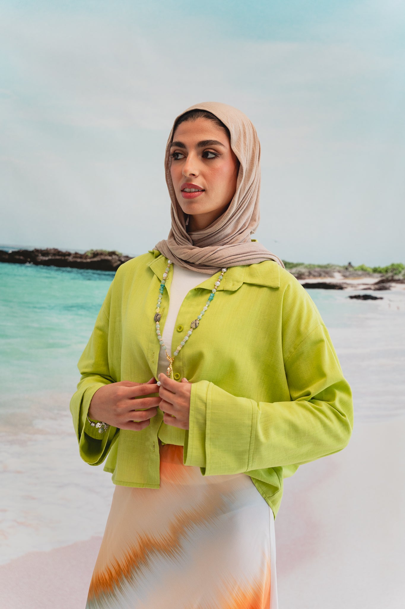 Pastel cloud cropped shirt in Lime