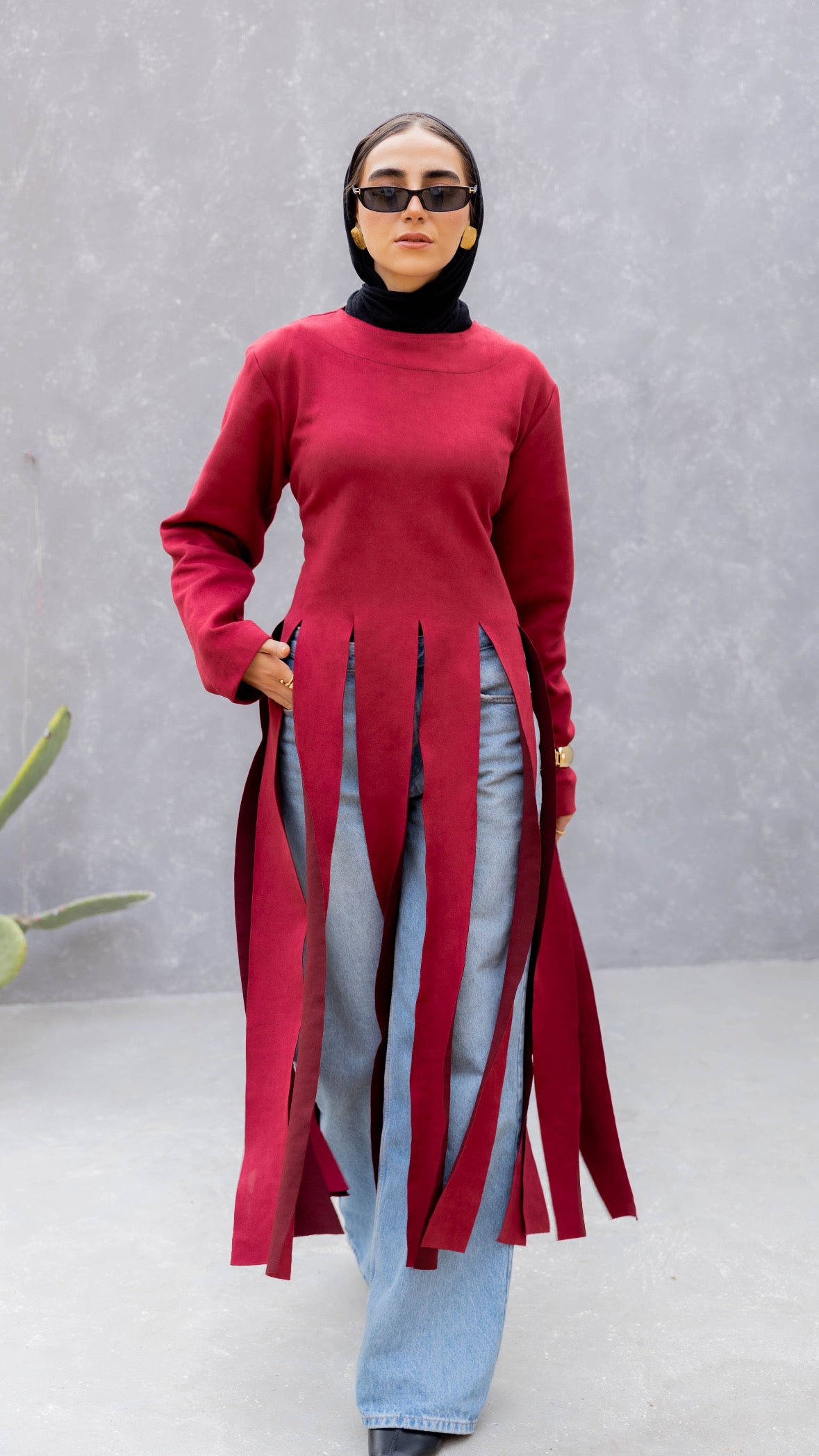 Fall in Fringes Top in Burgundy
