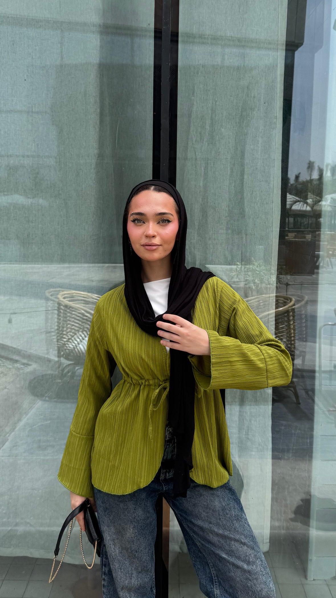 Long celine top in Dark lime