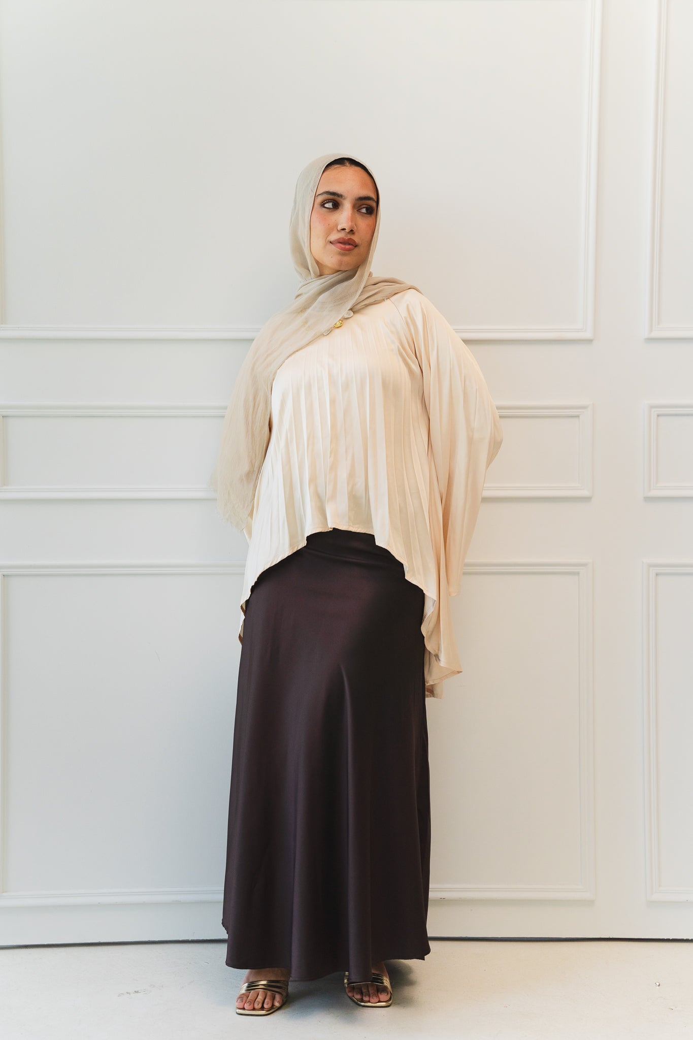 Satin Pleats Top in Cream