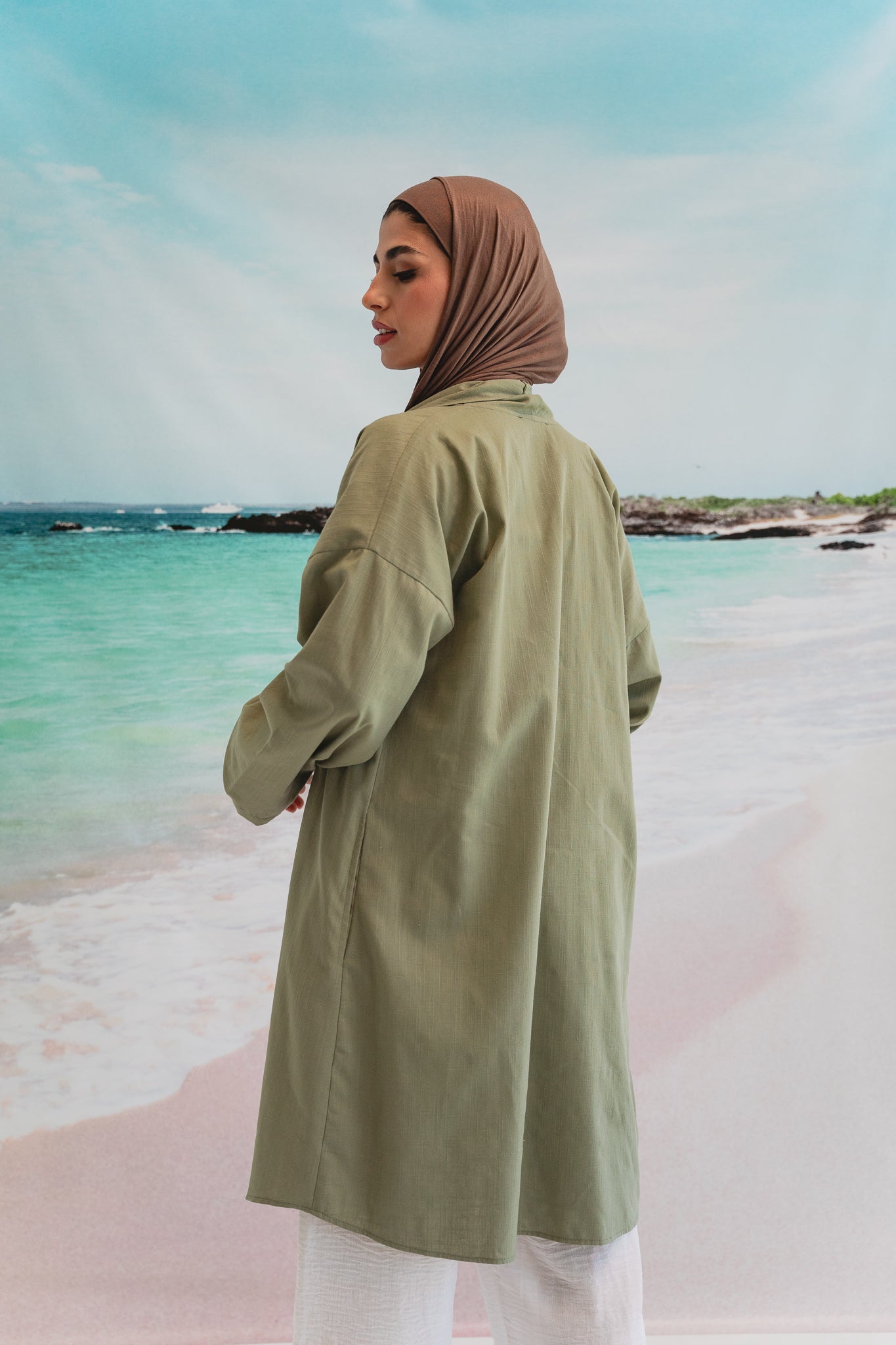 Asymmetrical Linen Petal kimono in Sage
