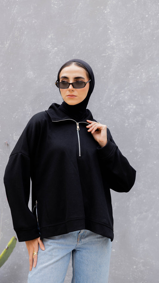 Zip-Up Sweater in Black