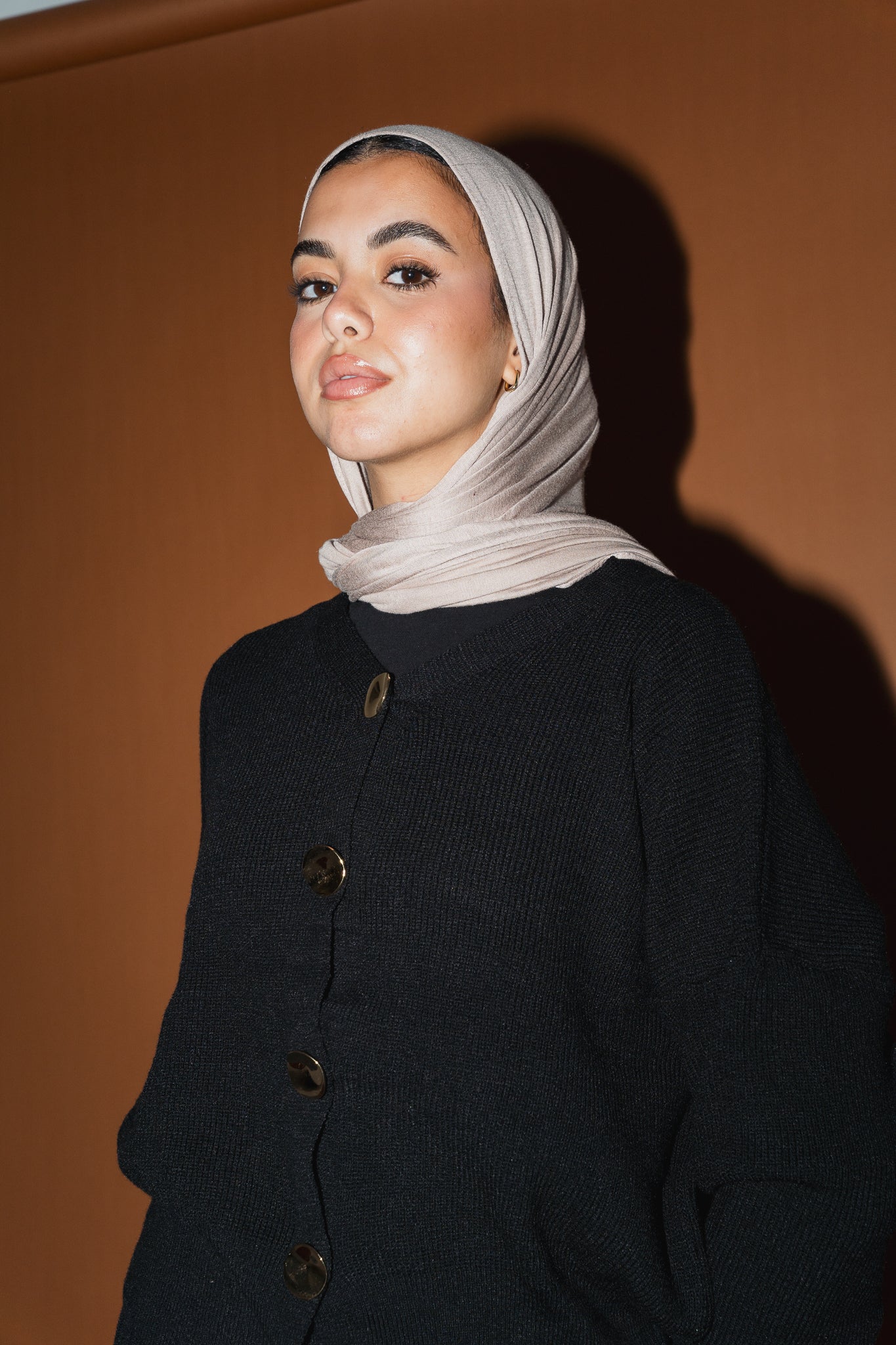 Gold Buttons Knit Crop Cardigan in Black