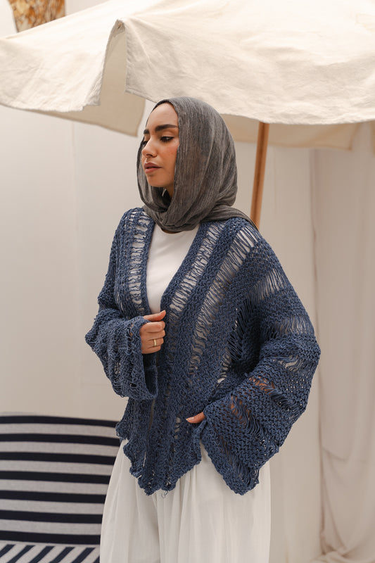 Coastal Crochet Cardigan in Blue