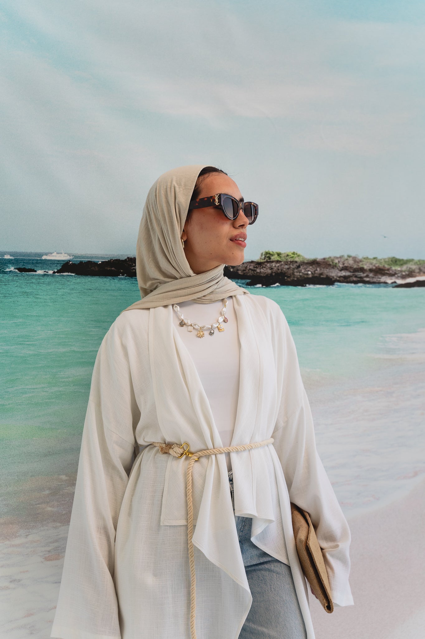Asymmetrical Linen Petal kimono in White