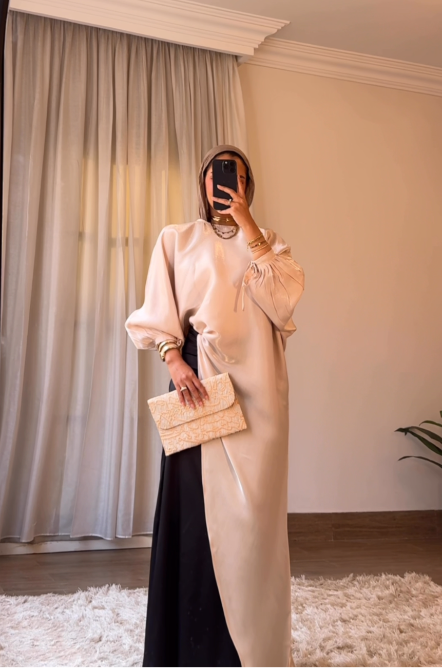 Asymmetrical Shimmer Top in Beige
