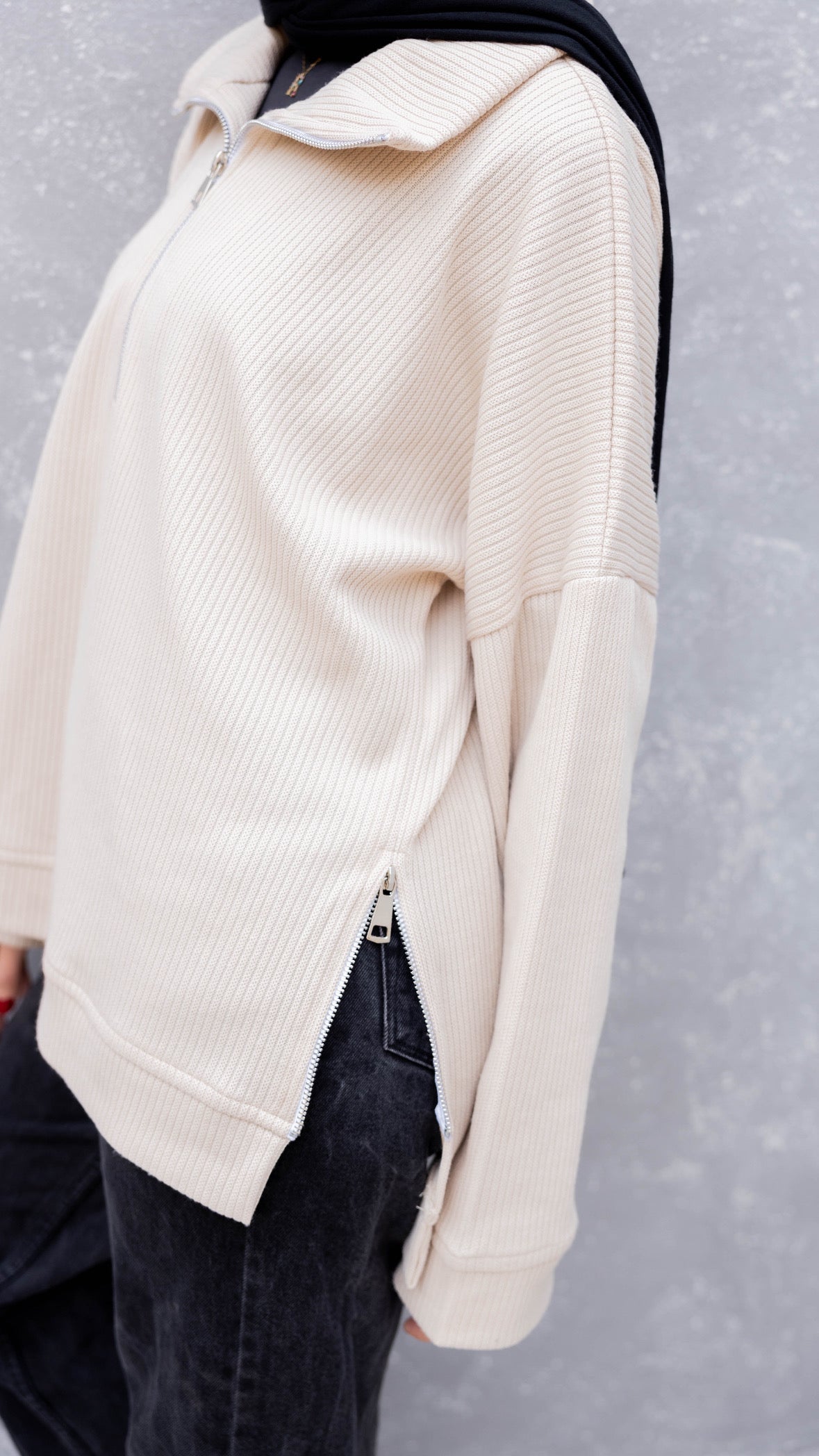 Zip-Up Sweater in Beige