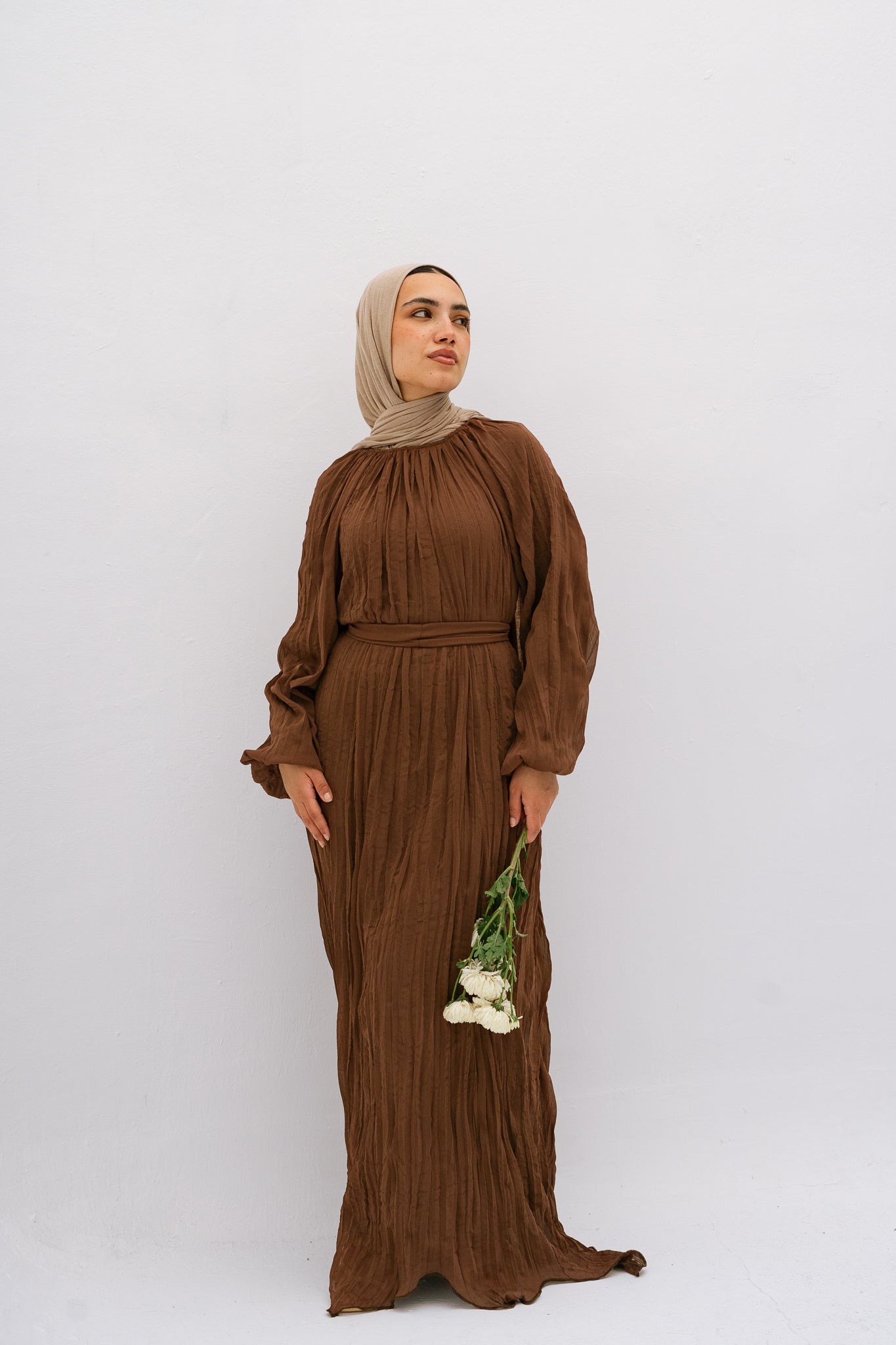 Nazly crushed dress in Brown