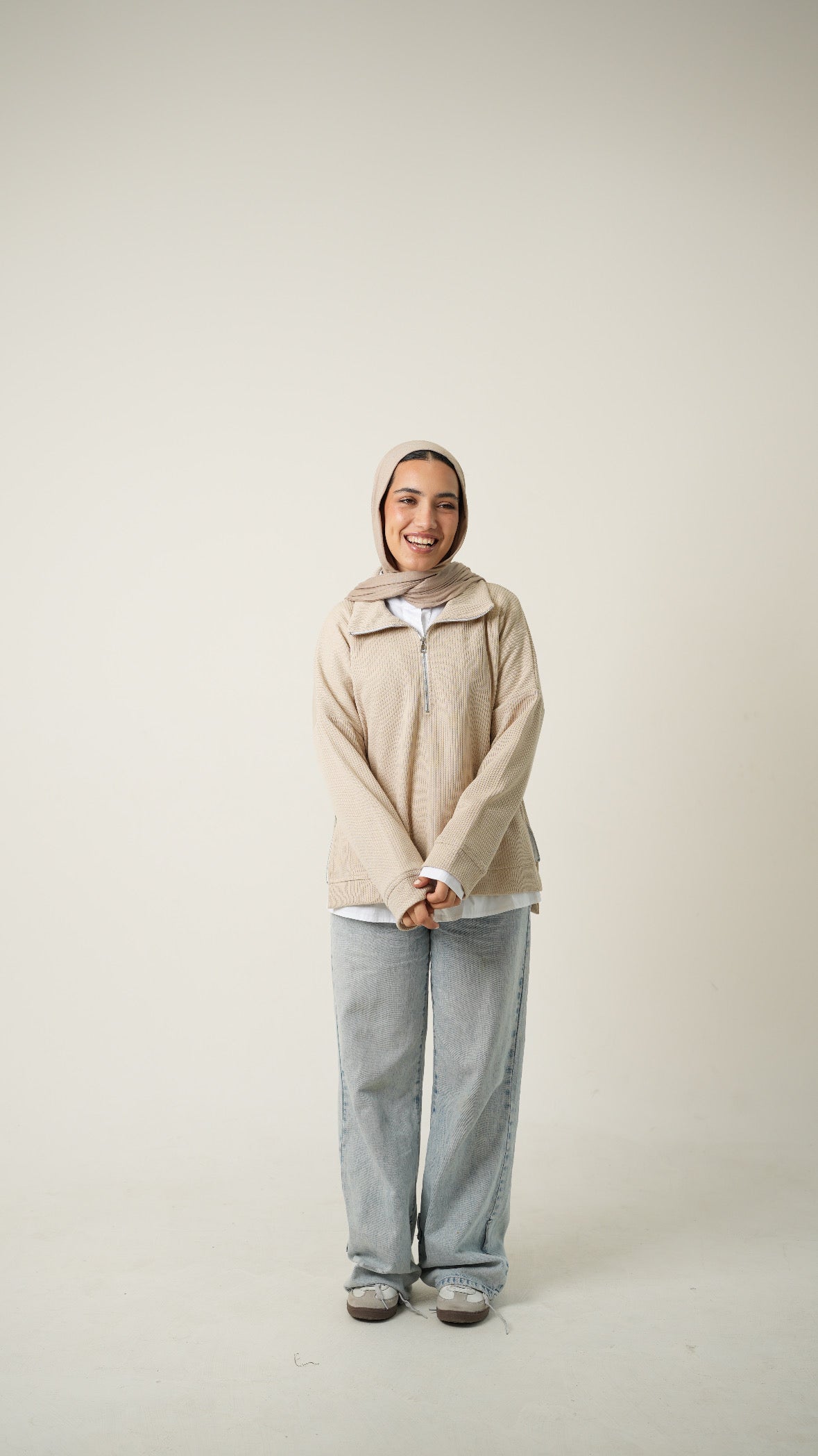 Zip-Up Sweater in Beige