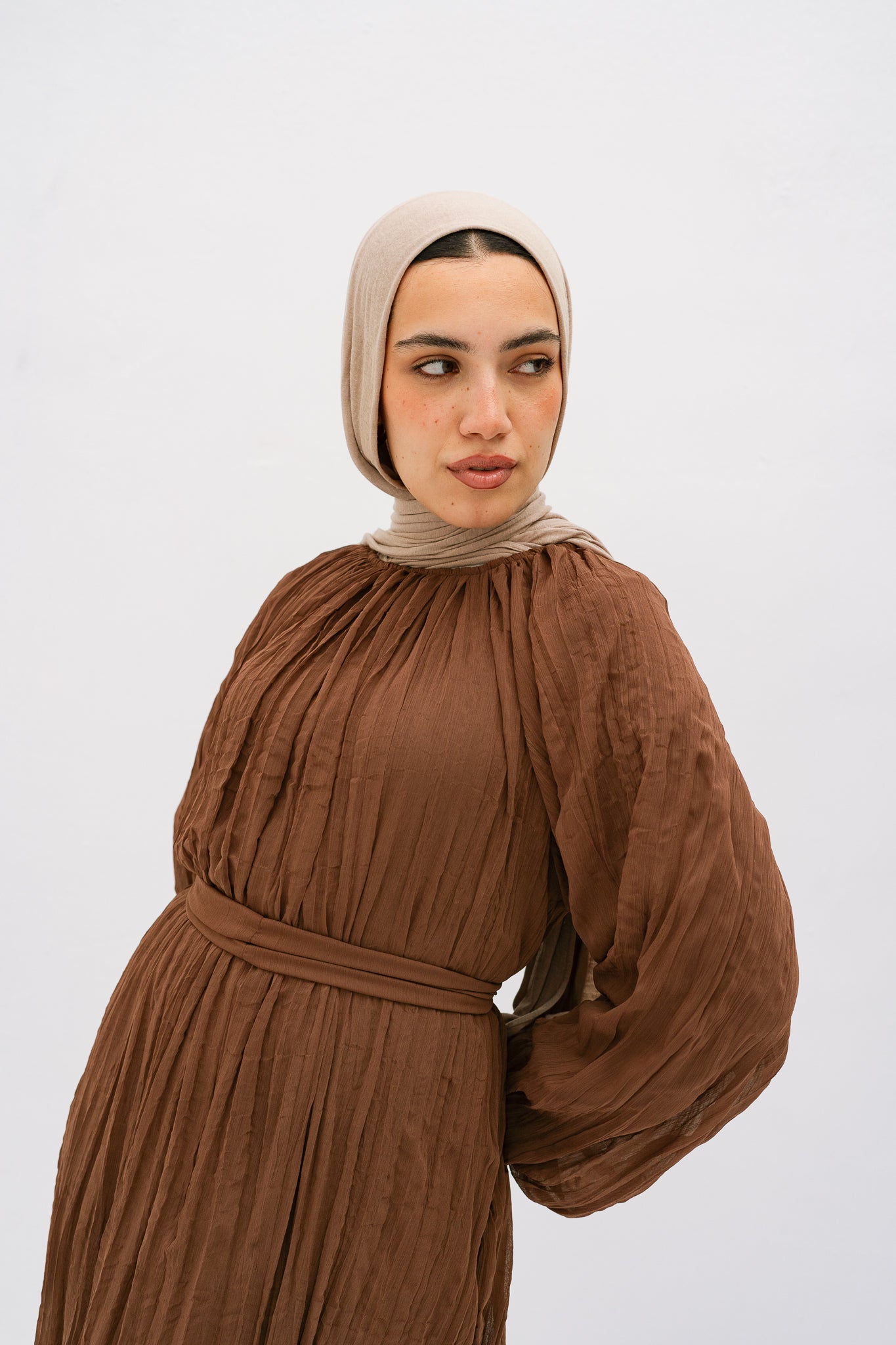 Nazly crushed dress in Brown