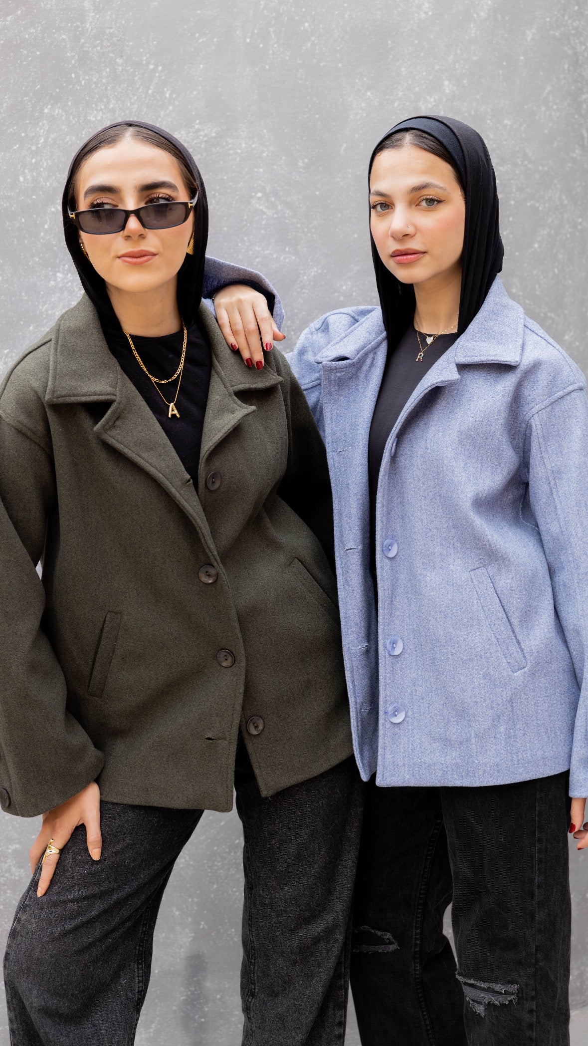 Short Felt Texture Coat in Olive