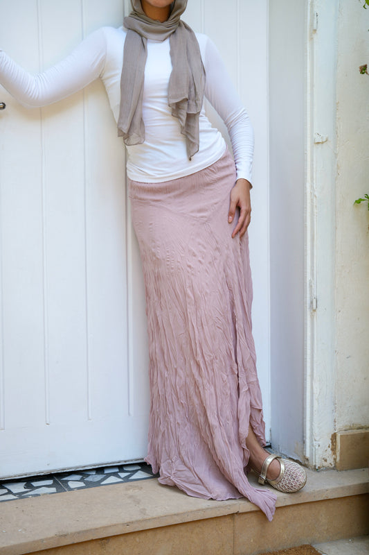 Lilia Crushed Skirt in Dusty Rose