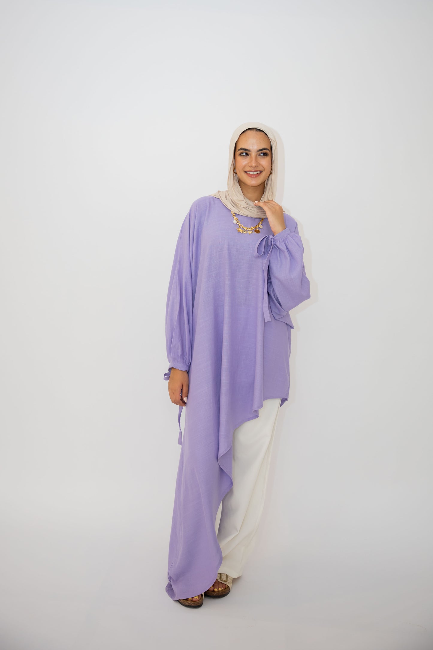 Asymmetric Linen Top in Lilac