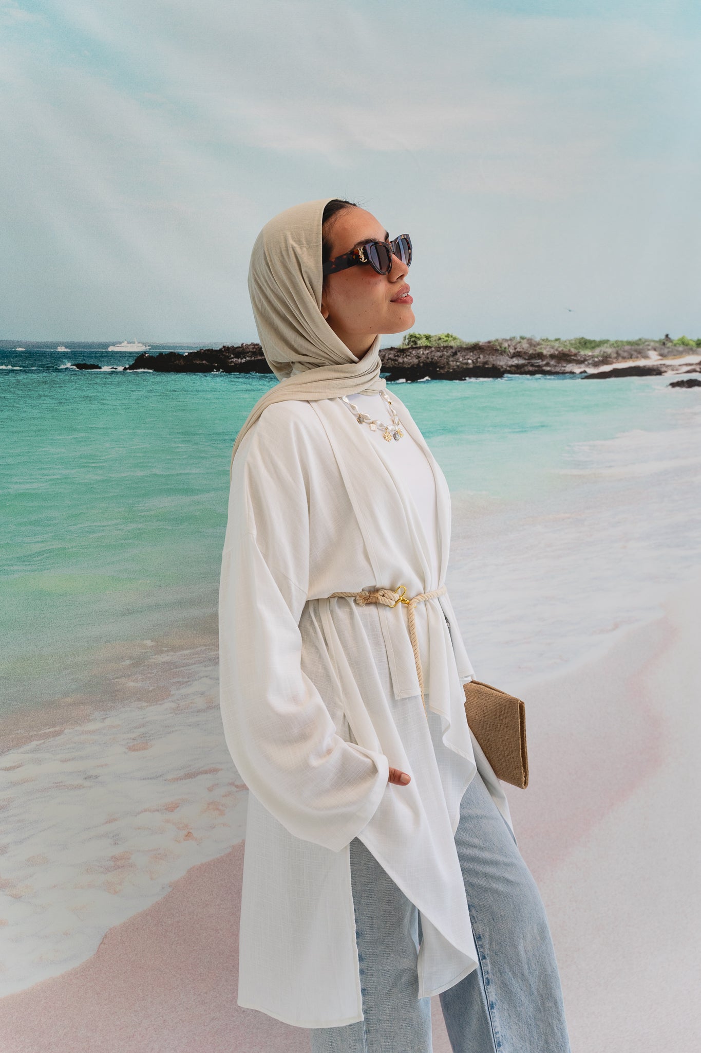Asymmetrical Linen Petal kimono in White