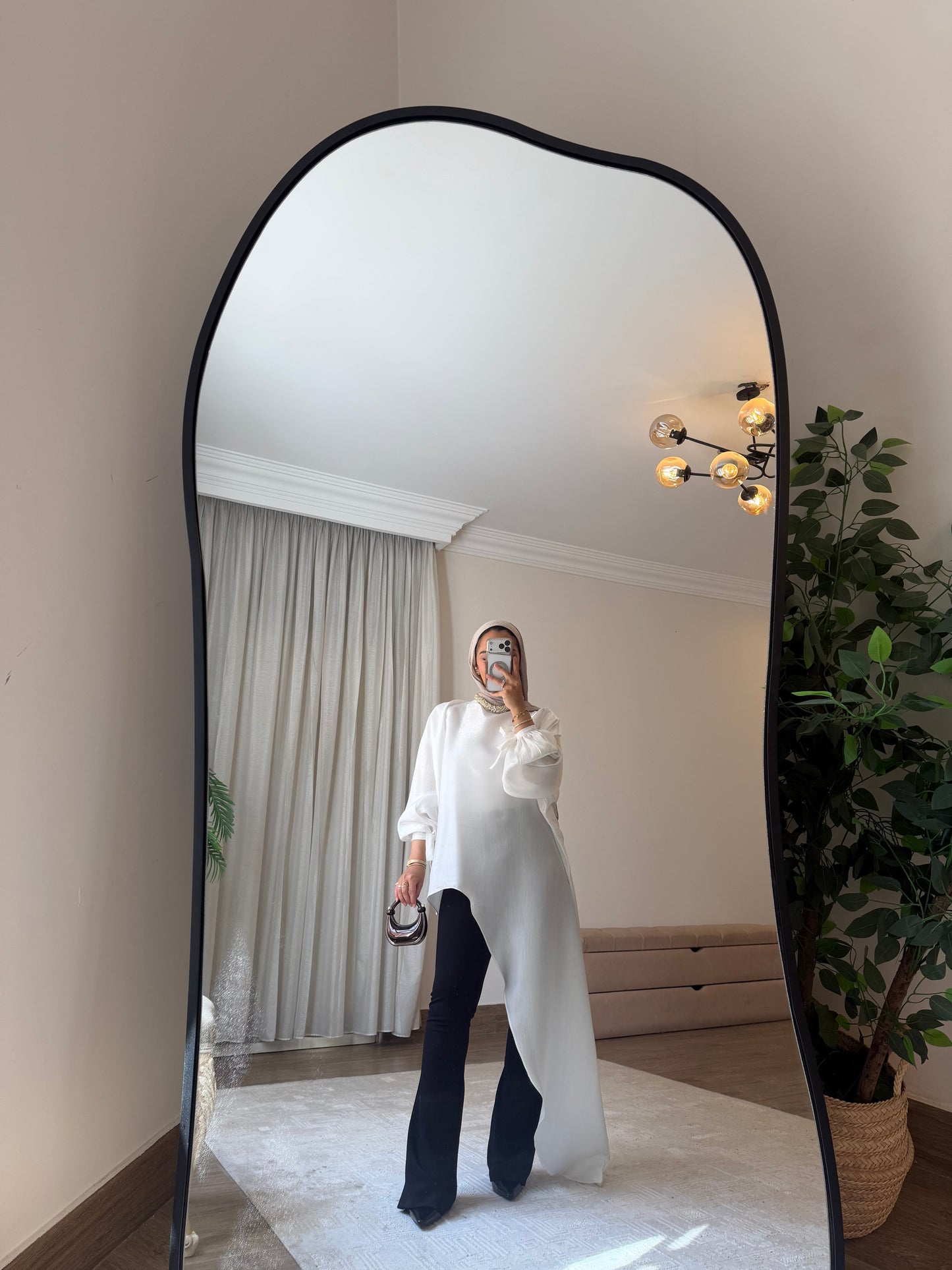 Asymmetrical Shimmer Top in White (without belt)