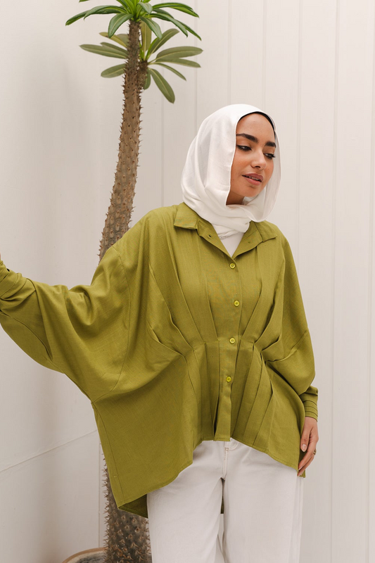 Airy Waves Linen Top in Lime