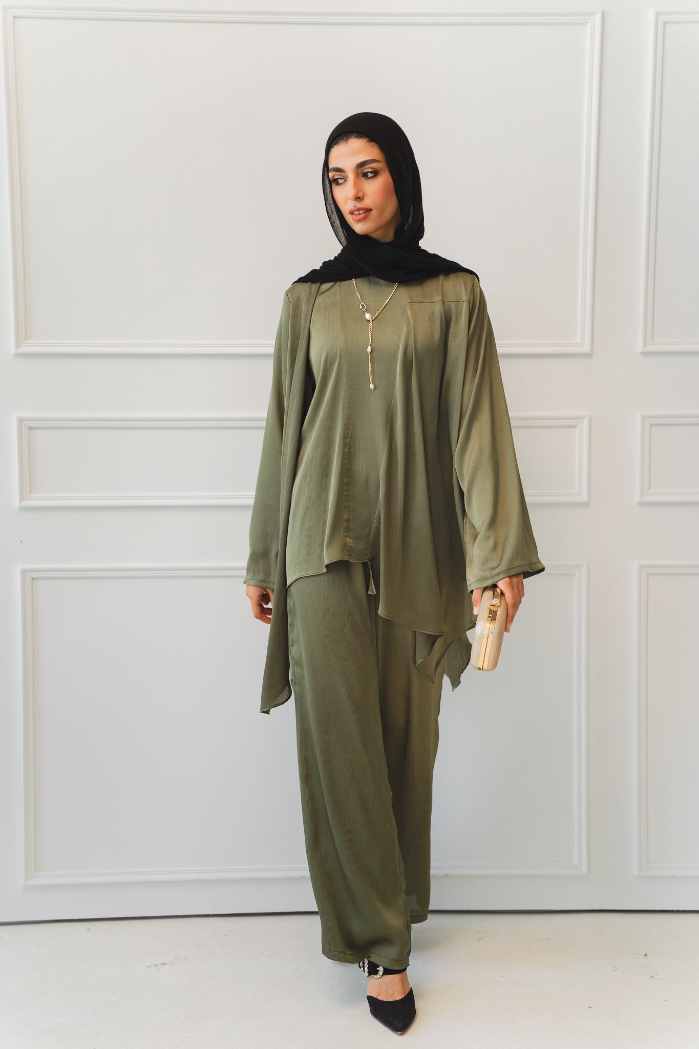 Luxe Drapped Set in Olive