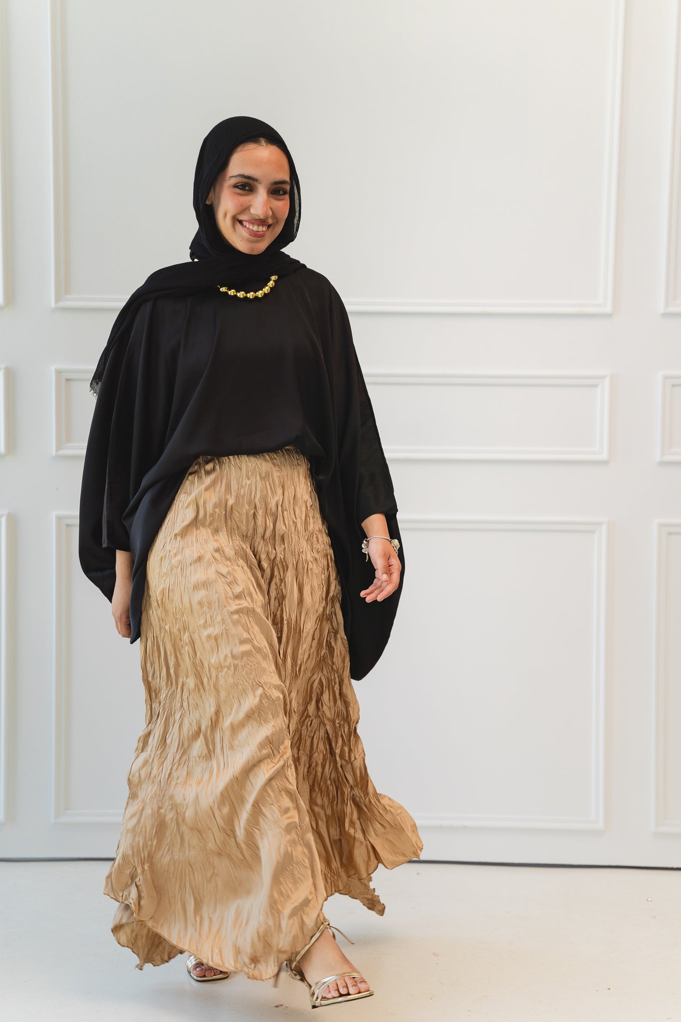 Anne Crushed skirt in Golden beige