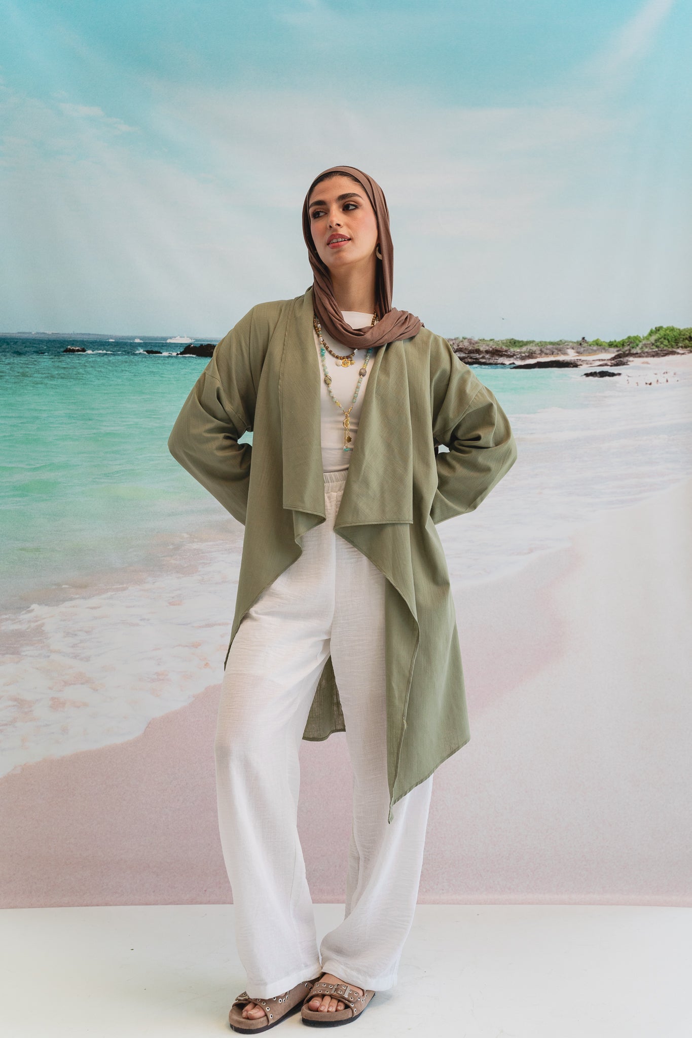 Asymmetrical Linen Petal kimono in Sage