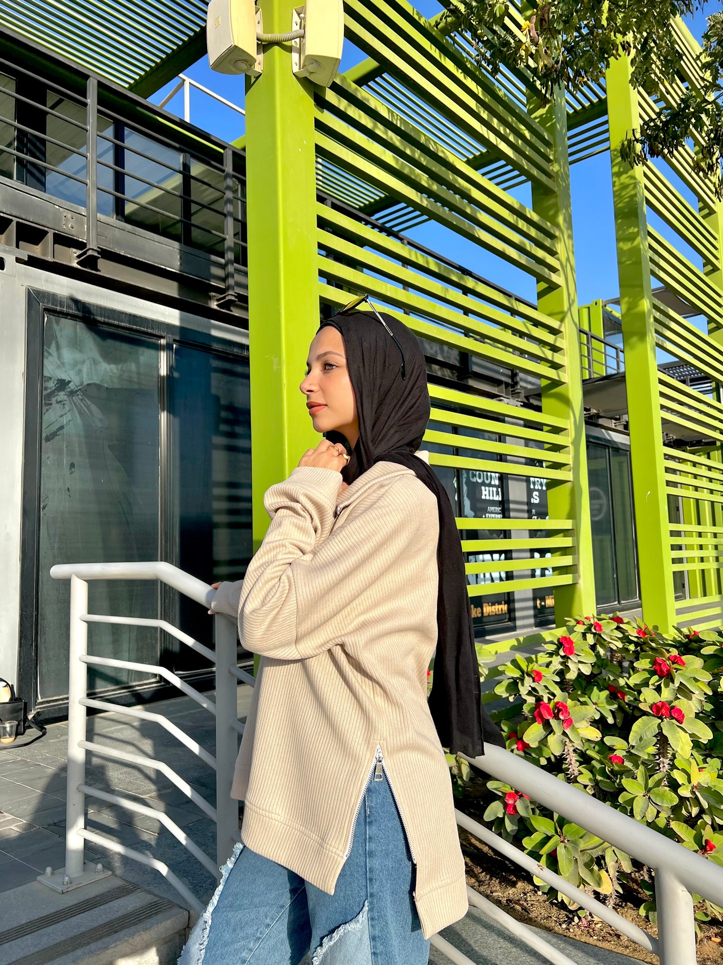 Zip-Up Sweater in Beige