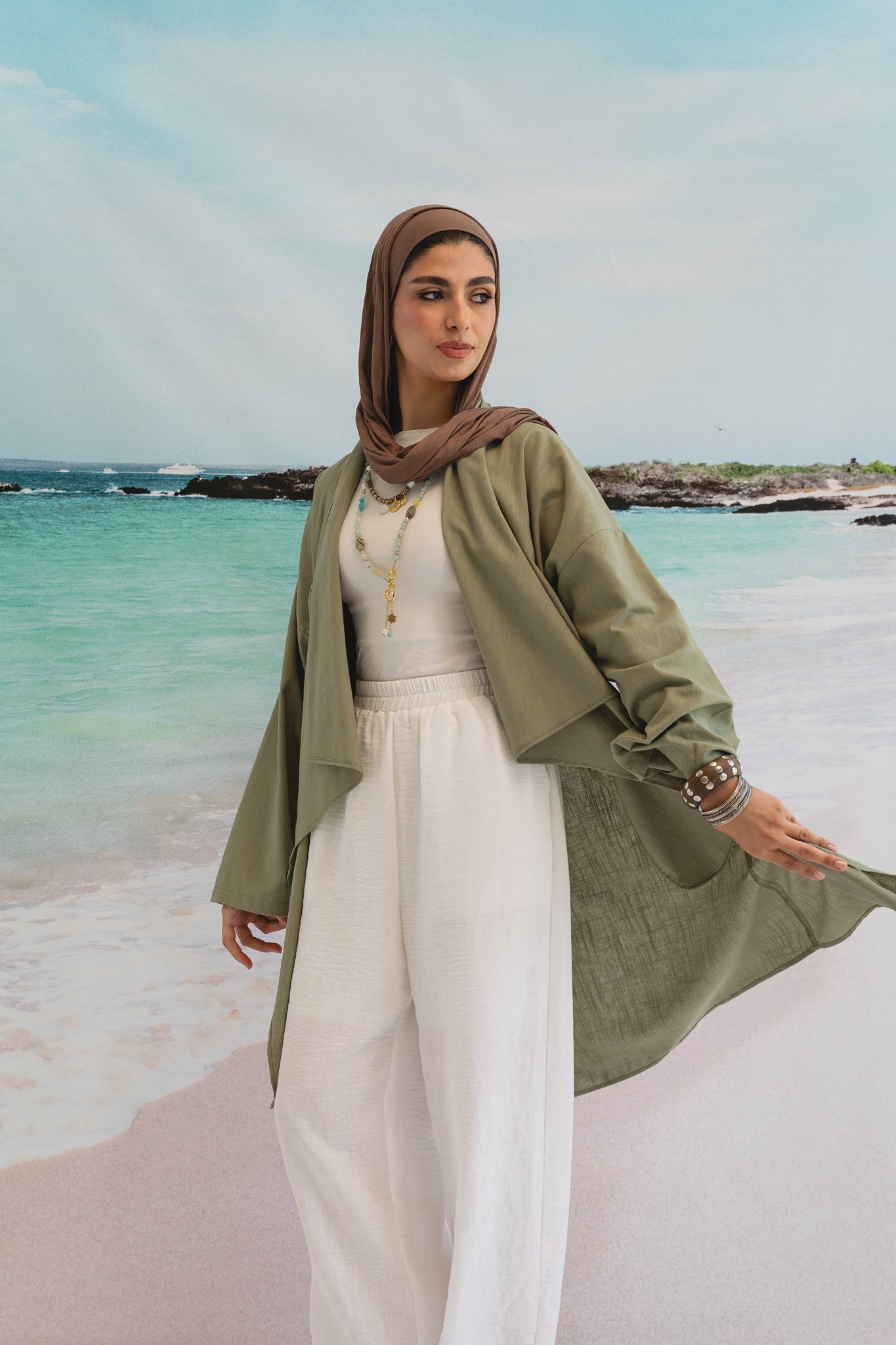 Asymmetrical Linen Petal kimono in Sage