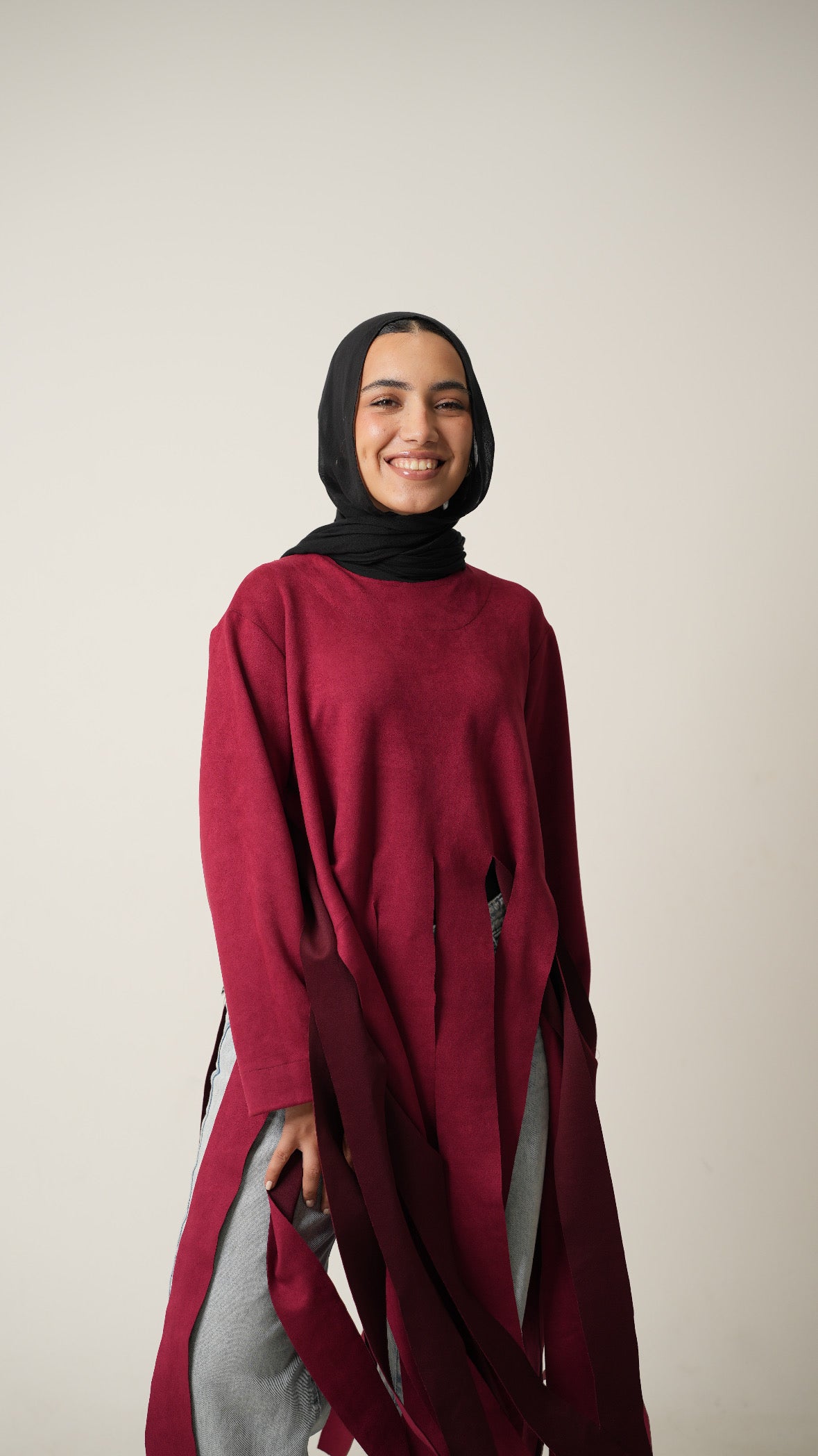 Fall in Fringes Top in Burgundy