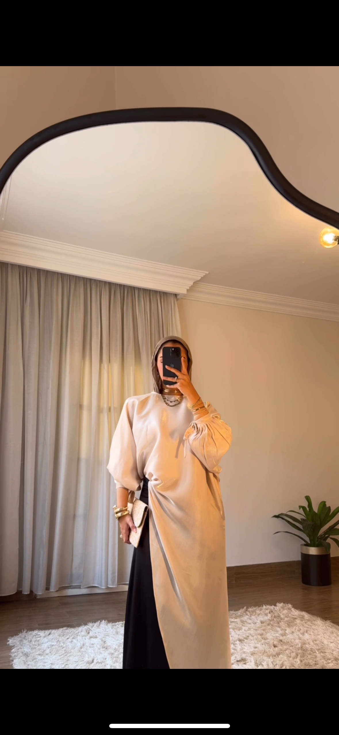 Asymmetrical Shimmer Top in Beige