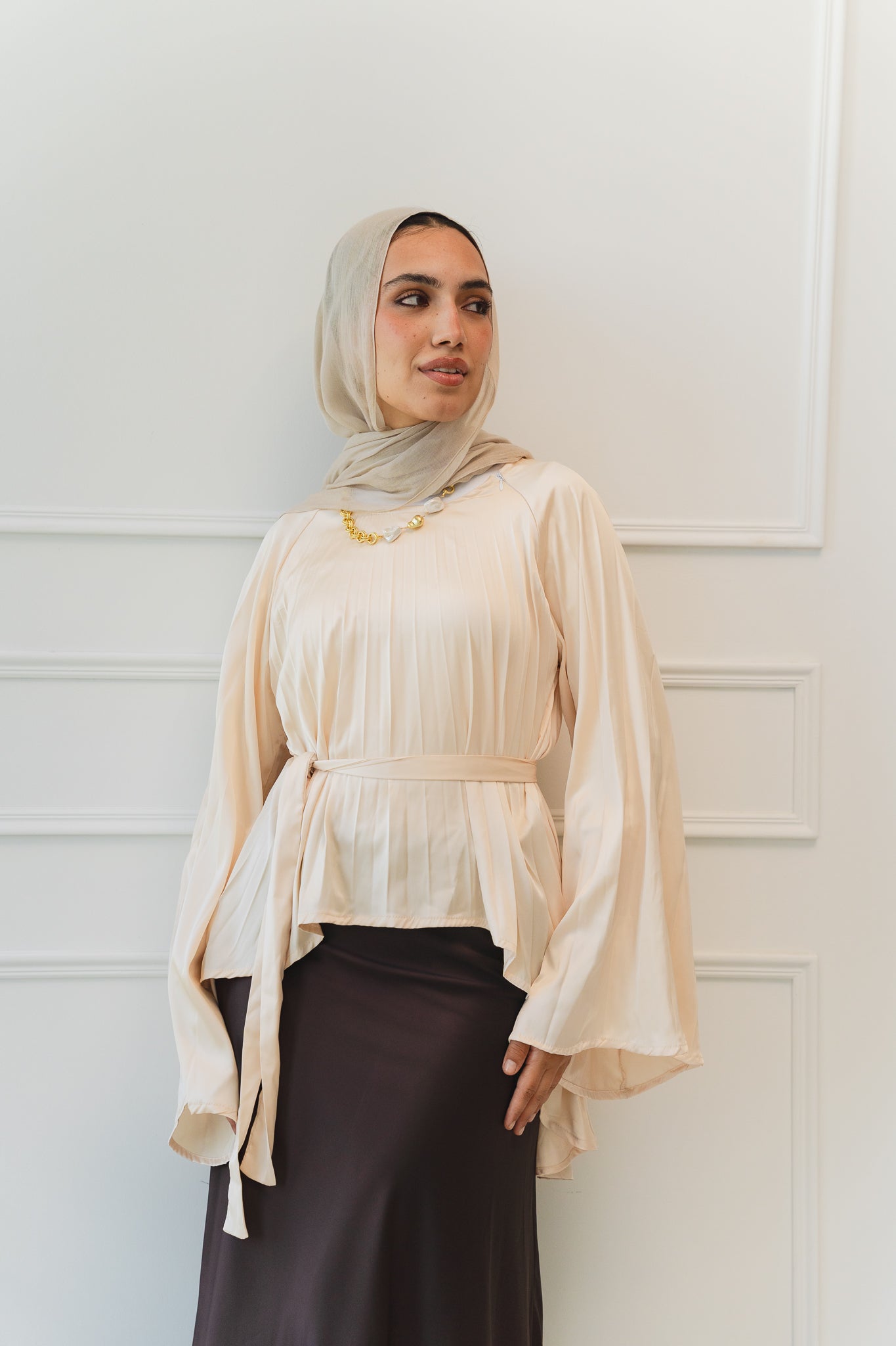 Satin Pleats Top in Cream