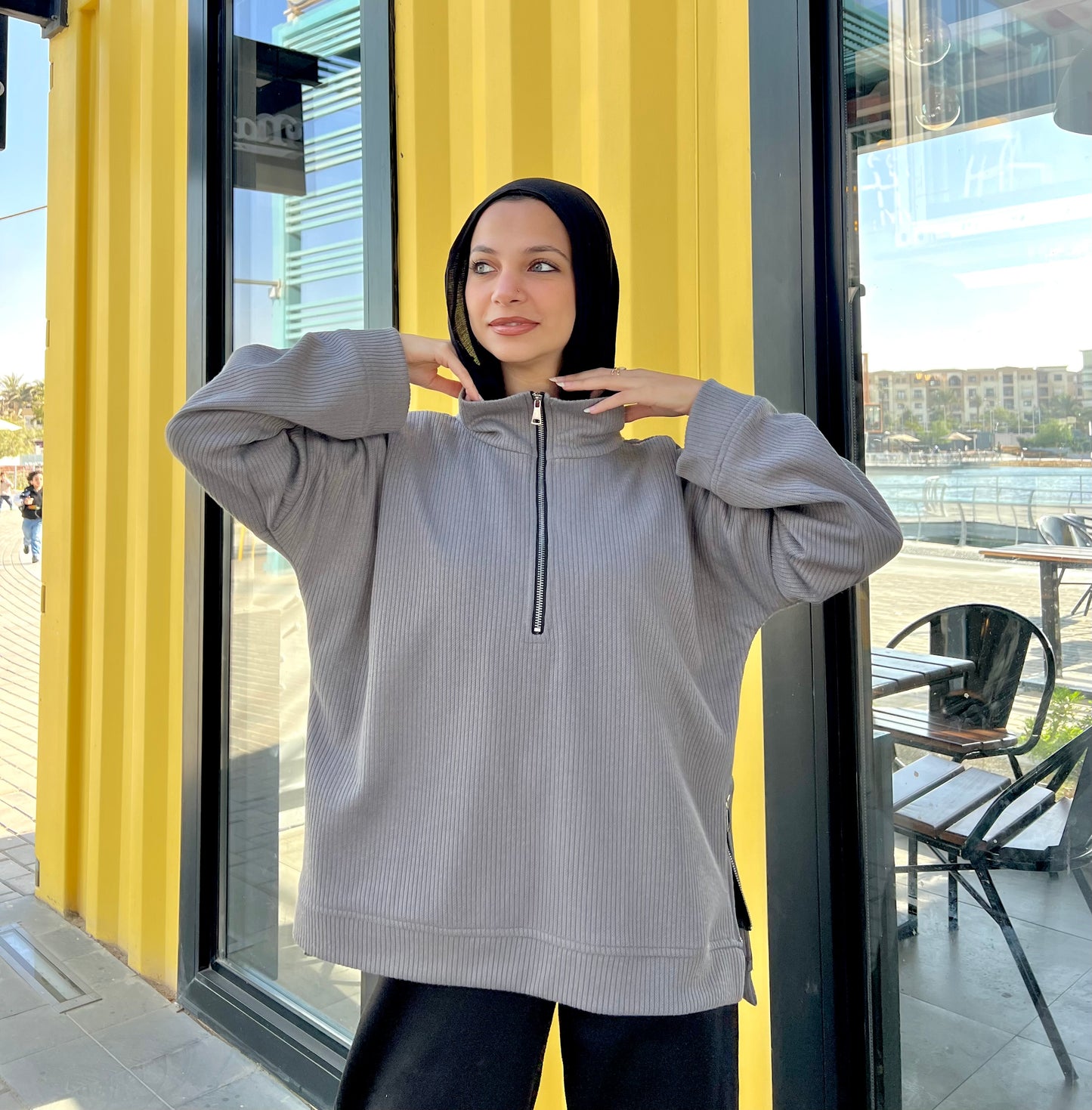 Zip-Up Sweater in Grey