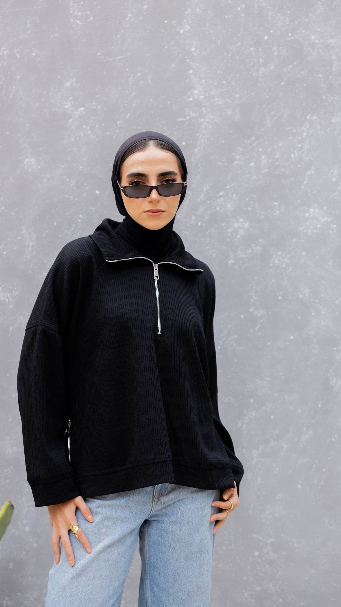 Zip-Up Sweater in Black