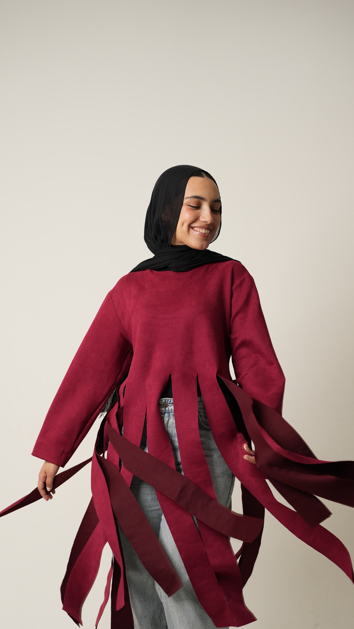 Fall in Fringes Top in Burgundy