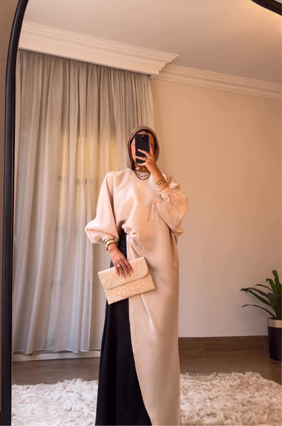 Asymmetrical Shimmer Top in Beige