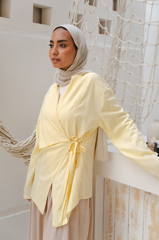 Side Tie Linen Top in Yellow