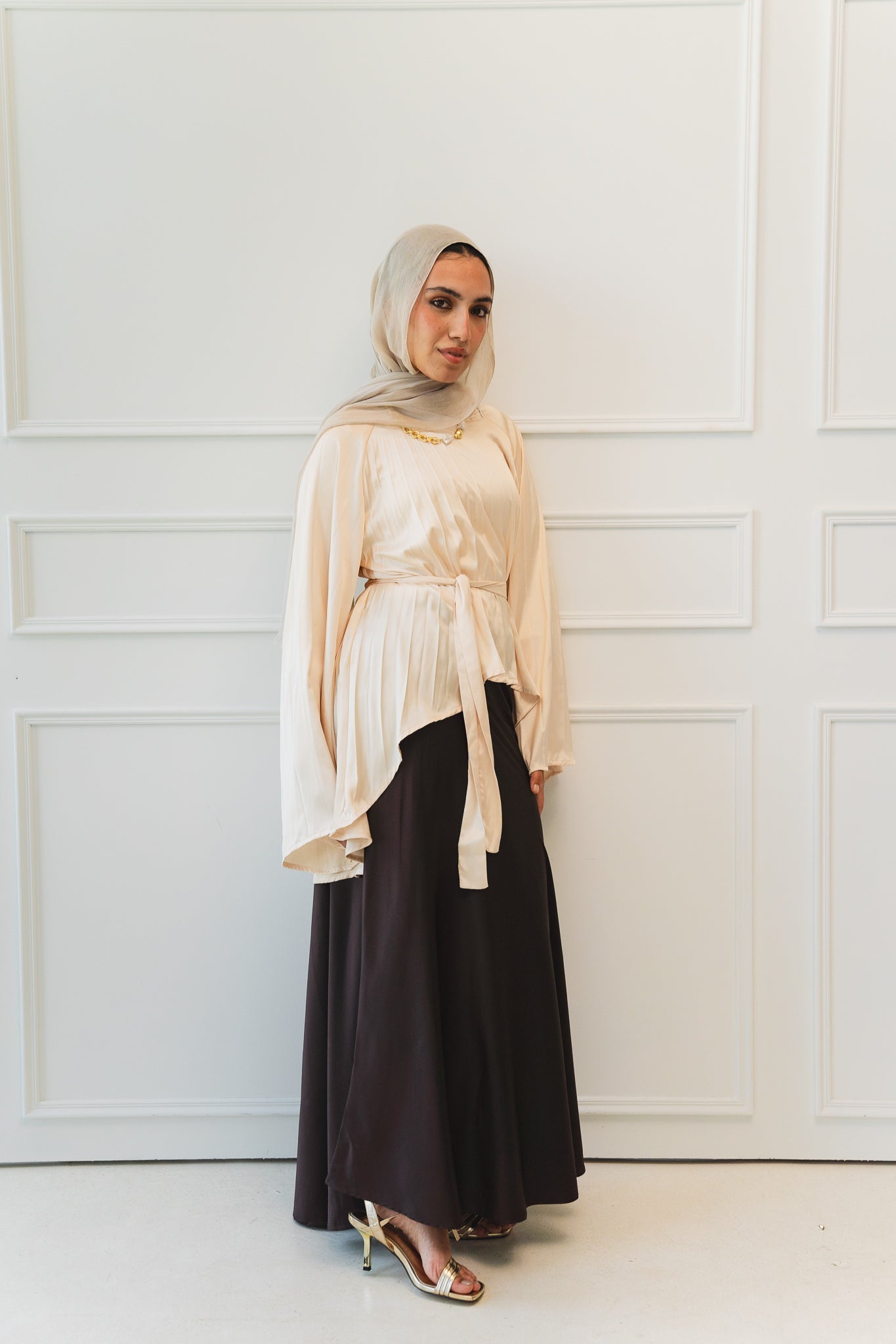 Satin Pleats Top in Cream