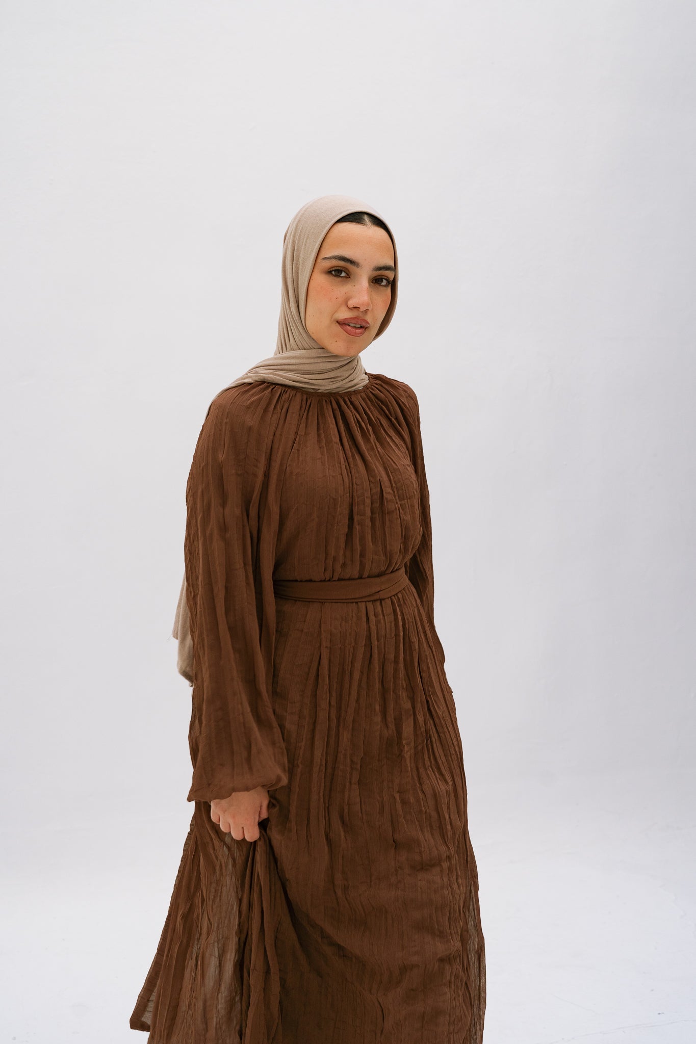 Nazly crushed dress in Brown