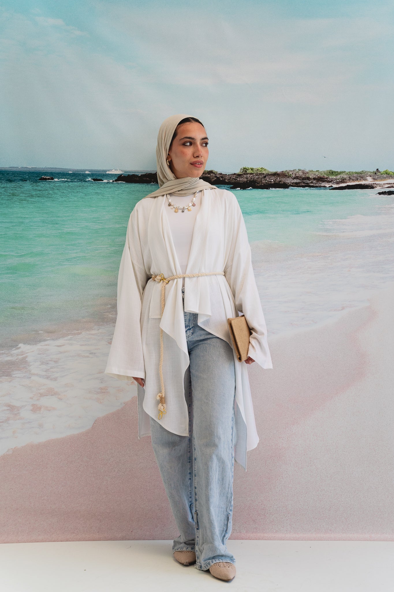 Asymmetrical Linen Petal kimono in White