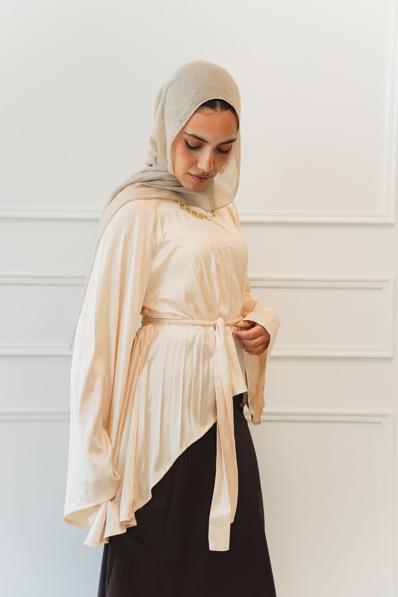 Satin Pleats Top in Cream