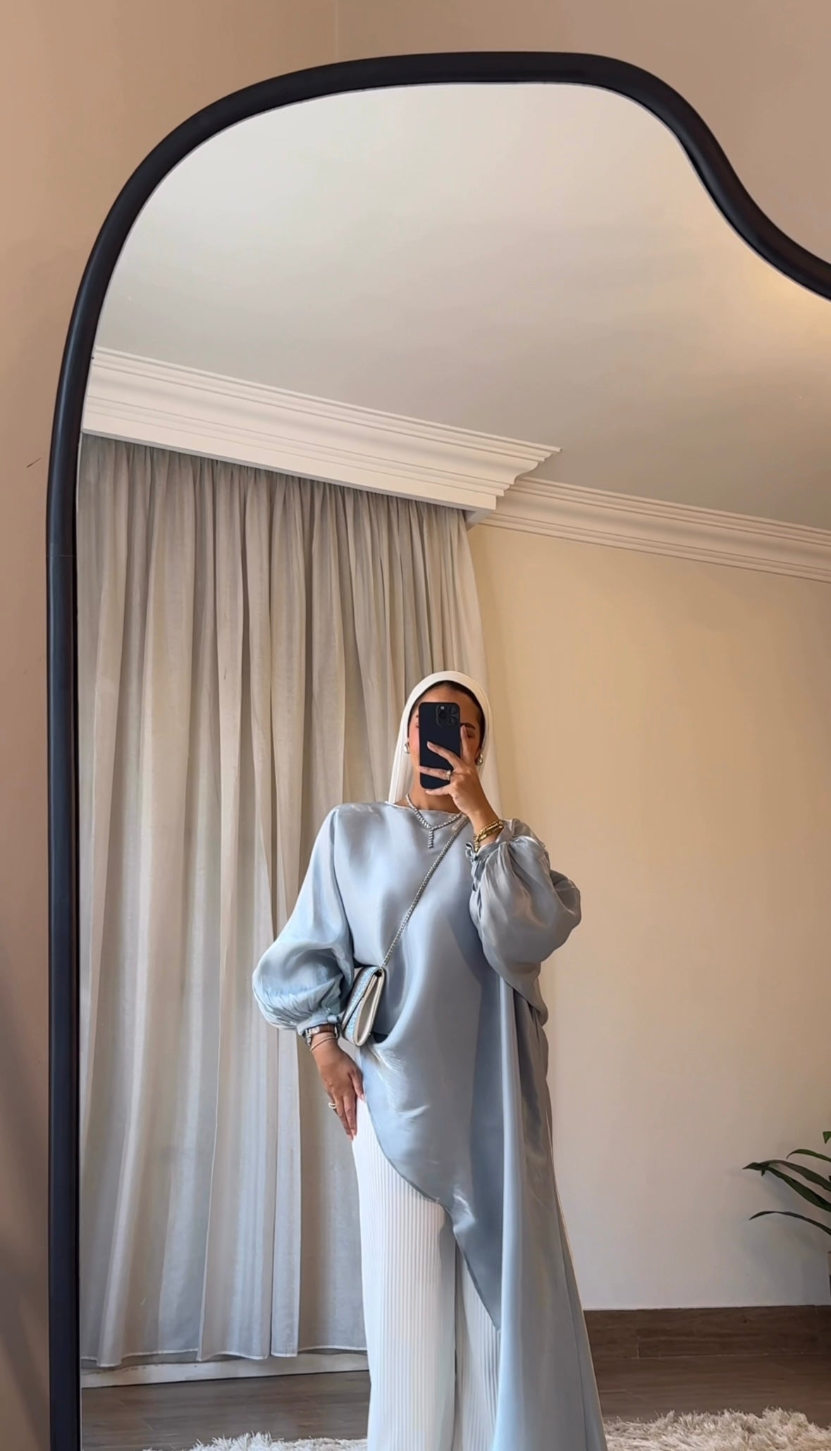 Asymmetrical Shimmer Top in Silver Blue