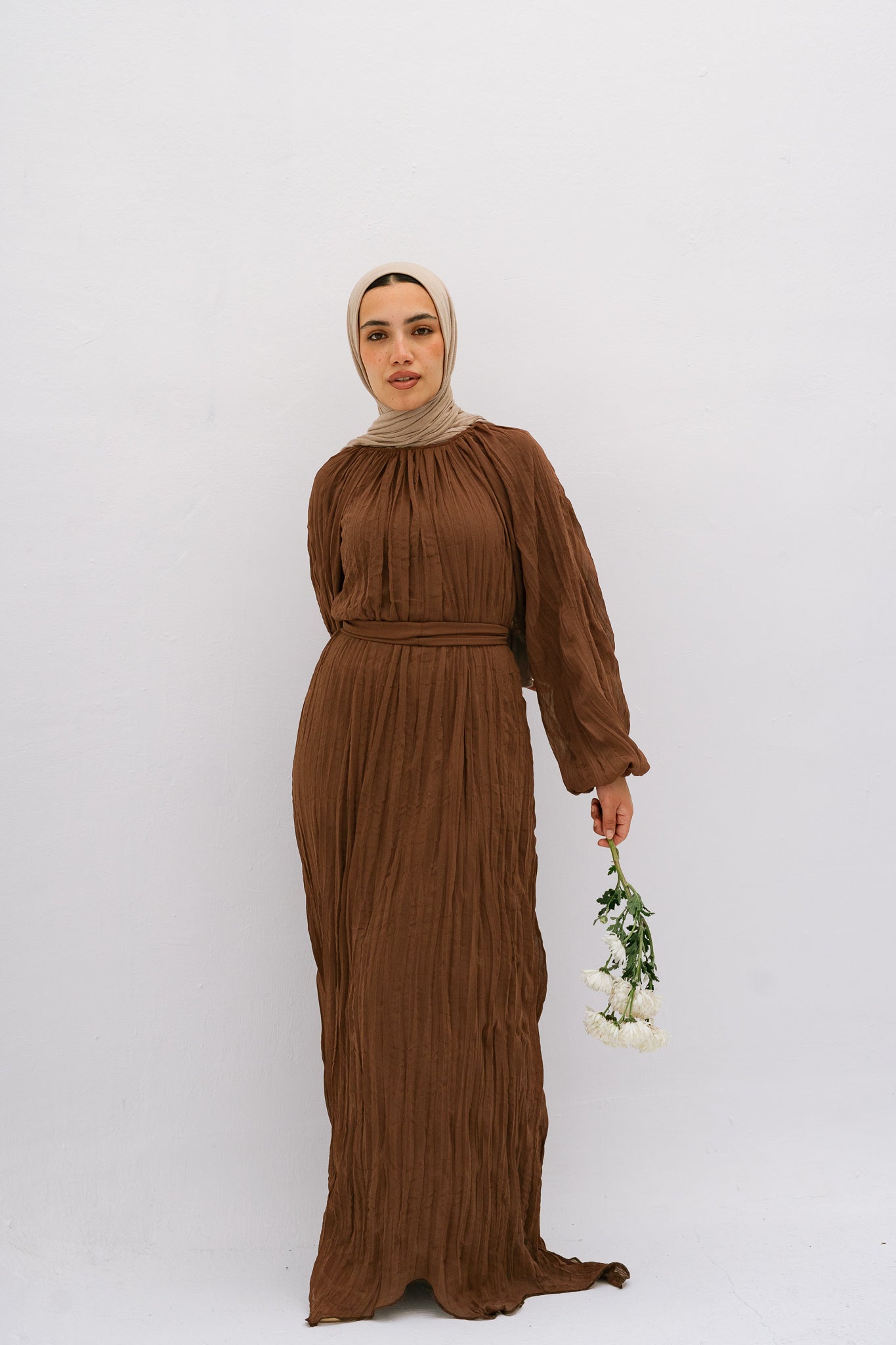 Nazly crushed dress in Brown
