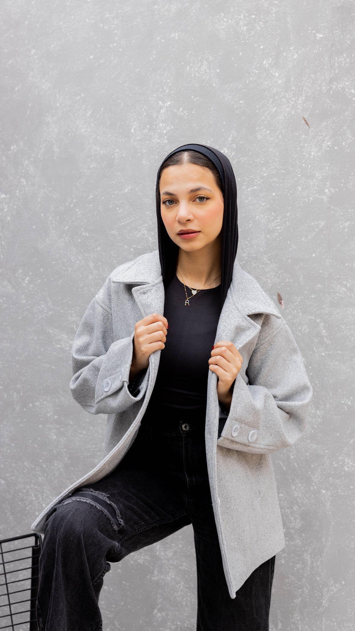 Short Felt Texture Coat in Light Grey