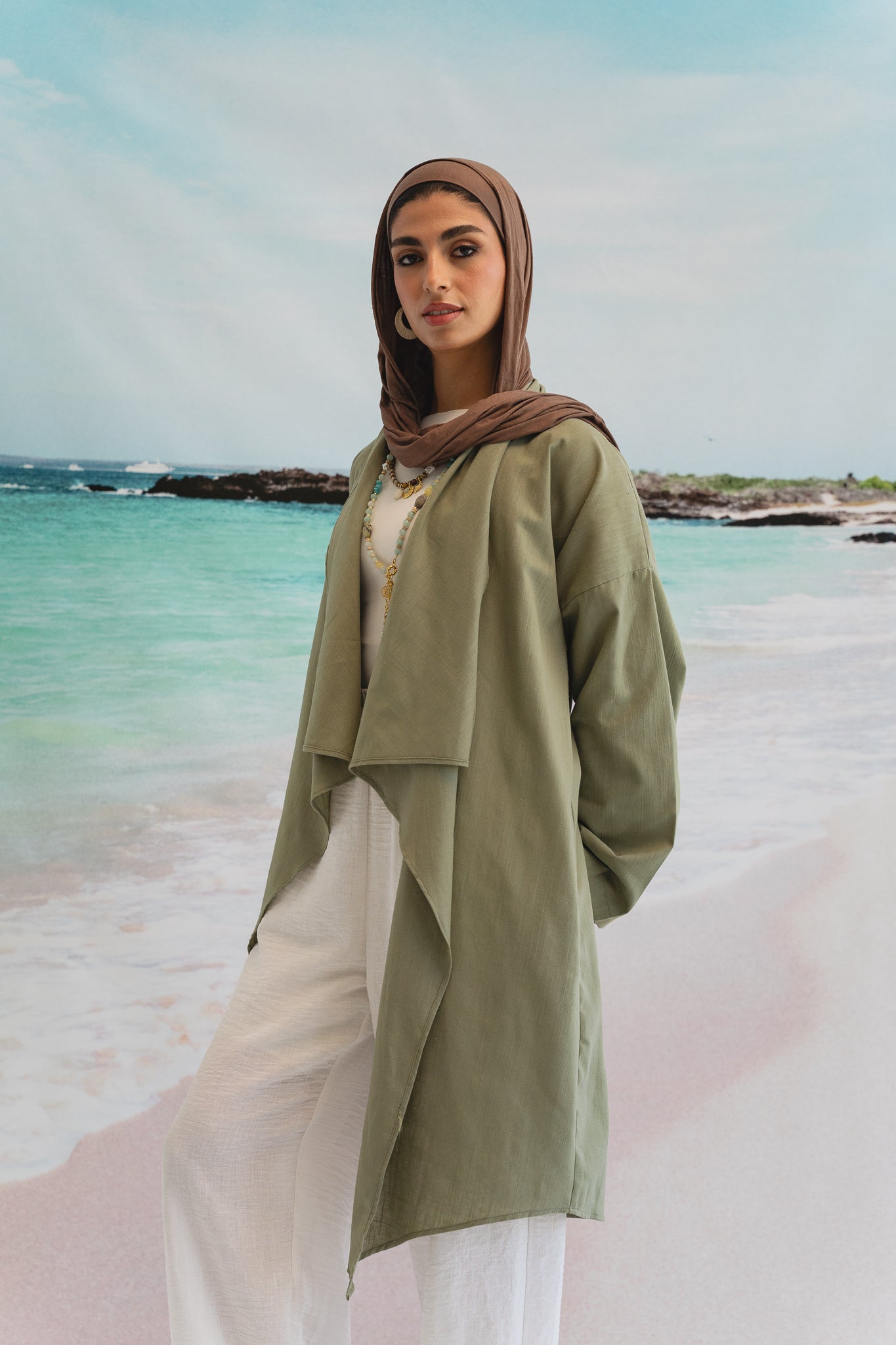 Asymmetrical Linen Petal kimono in Sage