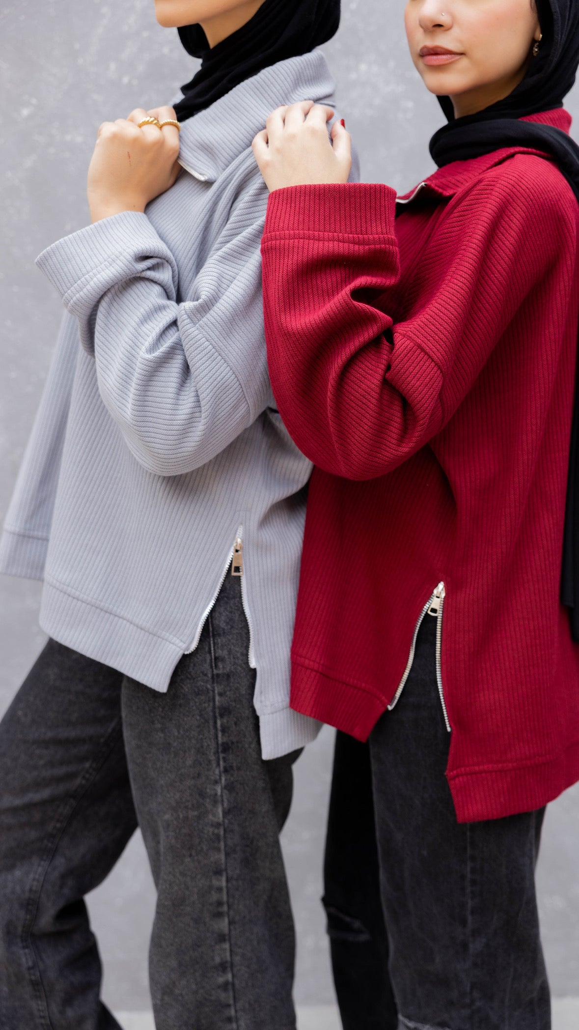Zip-Up Sweater in Burgundy
