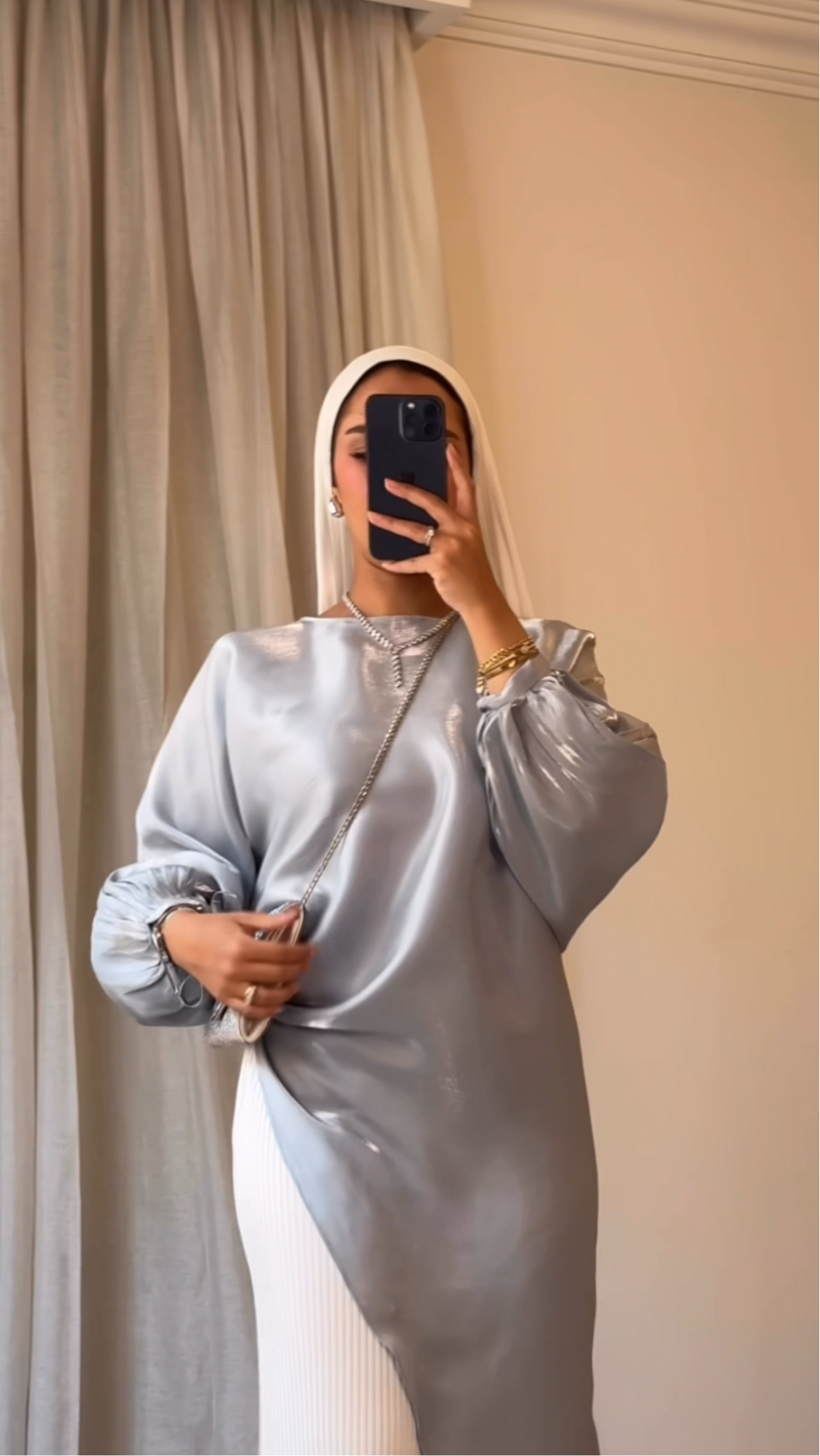 Asymmetrical Shimmer Top in Silver Blue