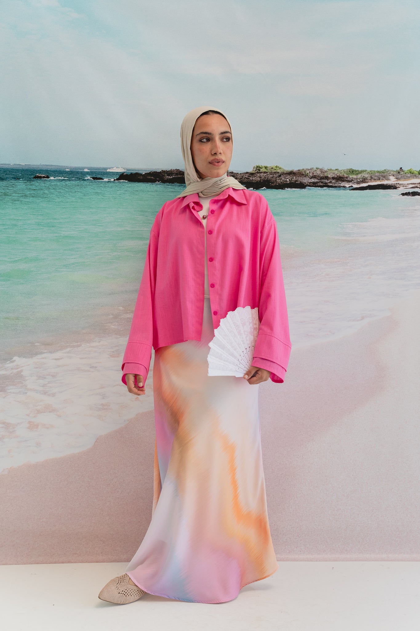 Pastel cloud cropped shirt in Pink